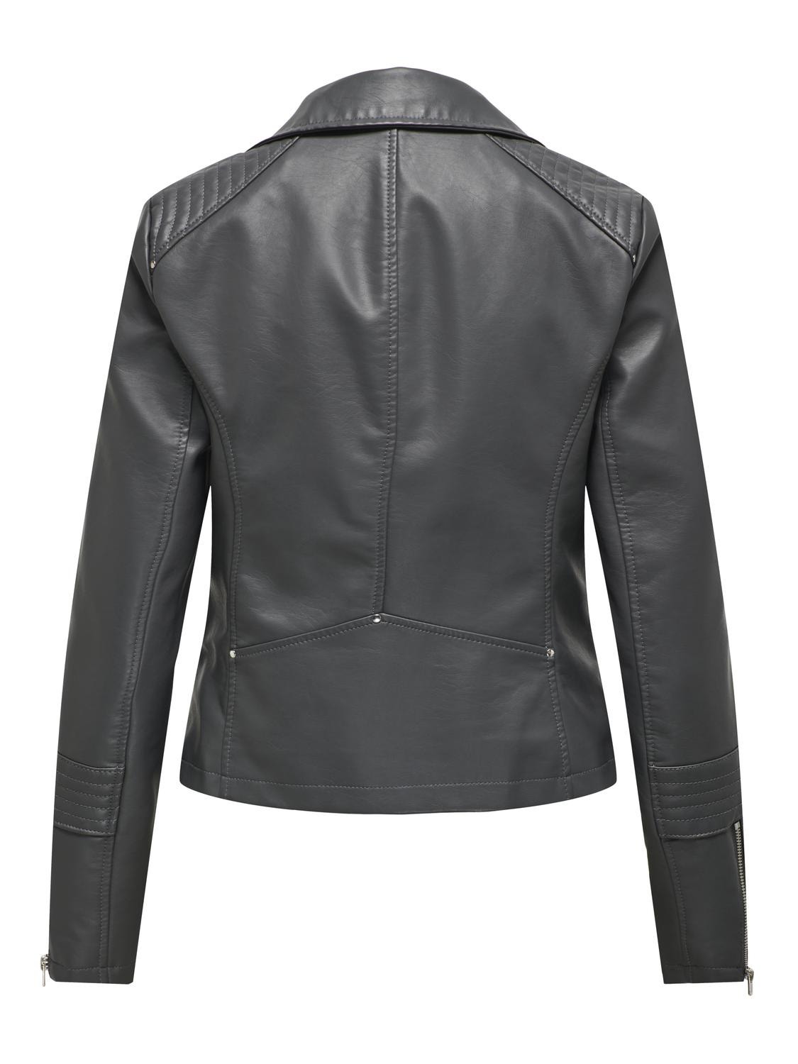 ONLY Biker Faux Leather Jacket -Magnet - 15153079