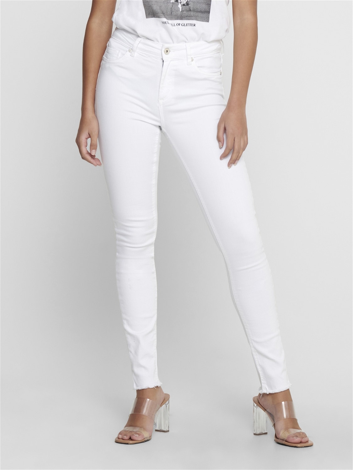 ONLY onlblush mid waist skinny raw ankle Jeans -White - 15155438