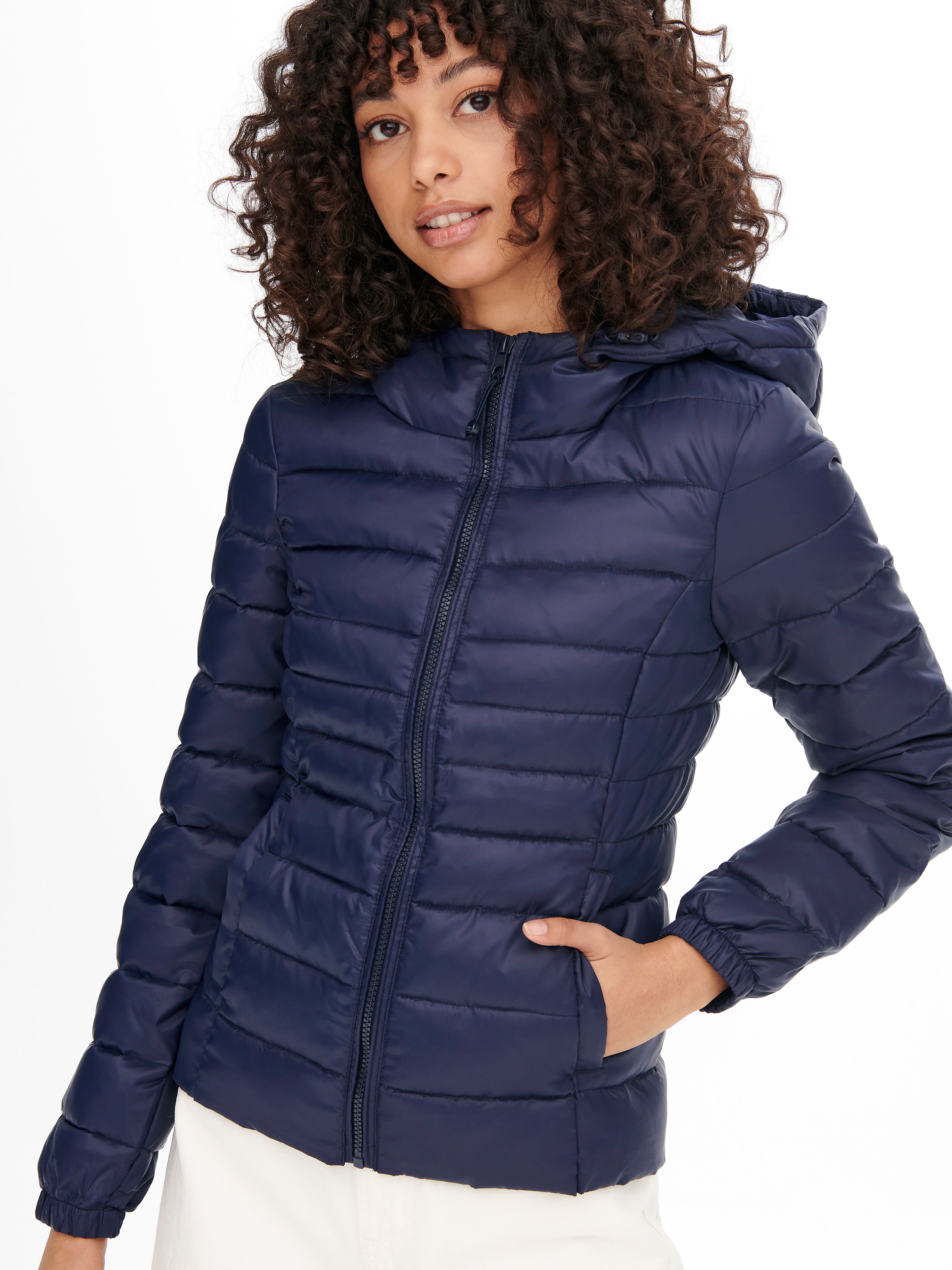 short navy quilted jacket