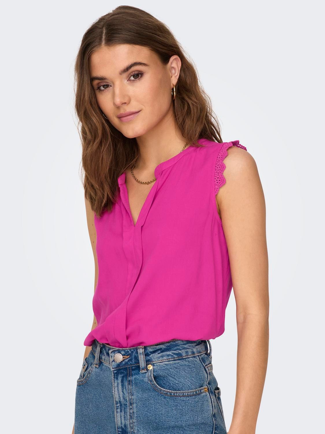 ONLY Regular Fit V-Neck Tank-Top -Very Berry - 15157656