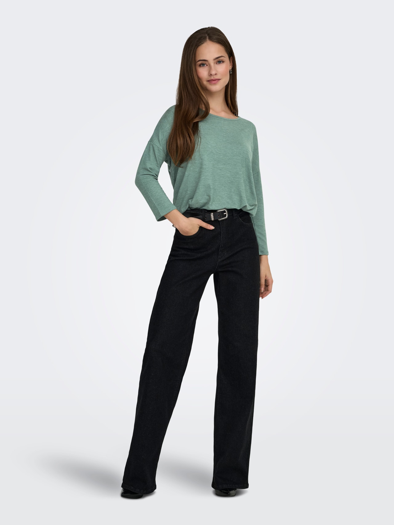 ONLY Ruumikas lõige Ümmargune kaelus Langetatud õlaosa Top -Chinois Green - 15157920