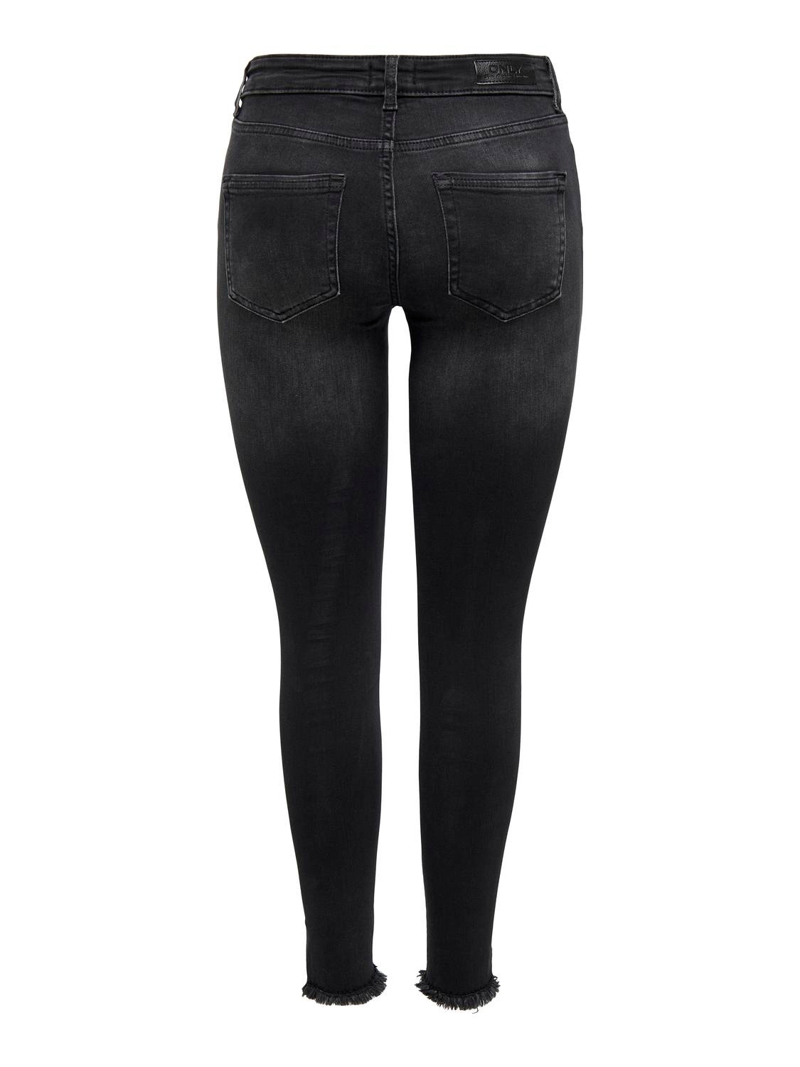 ONLY onlblush mid waist ankle raw jeans -Black Denim - 15157997