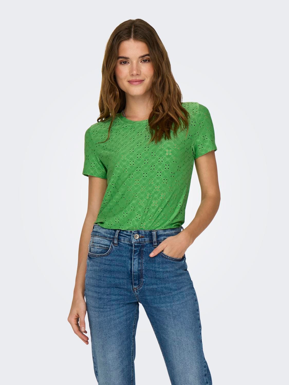 ONLY Detailed Short Sleeved Top -Green Bee - 15158450