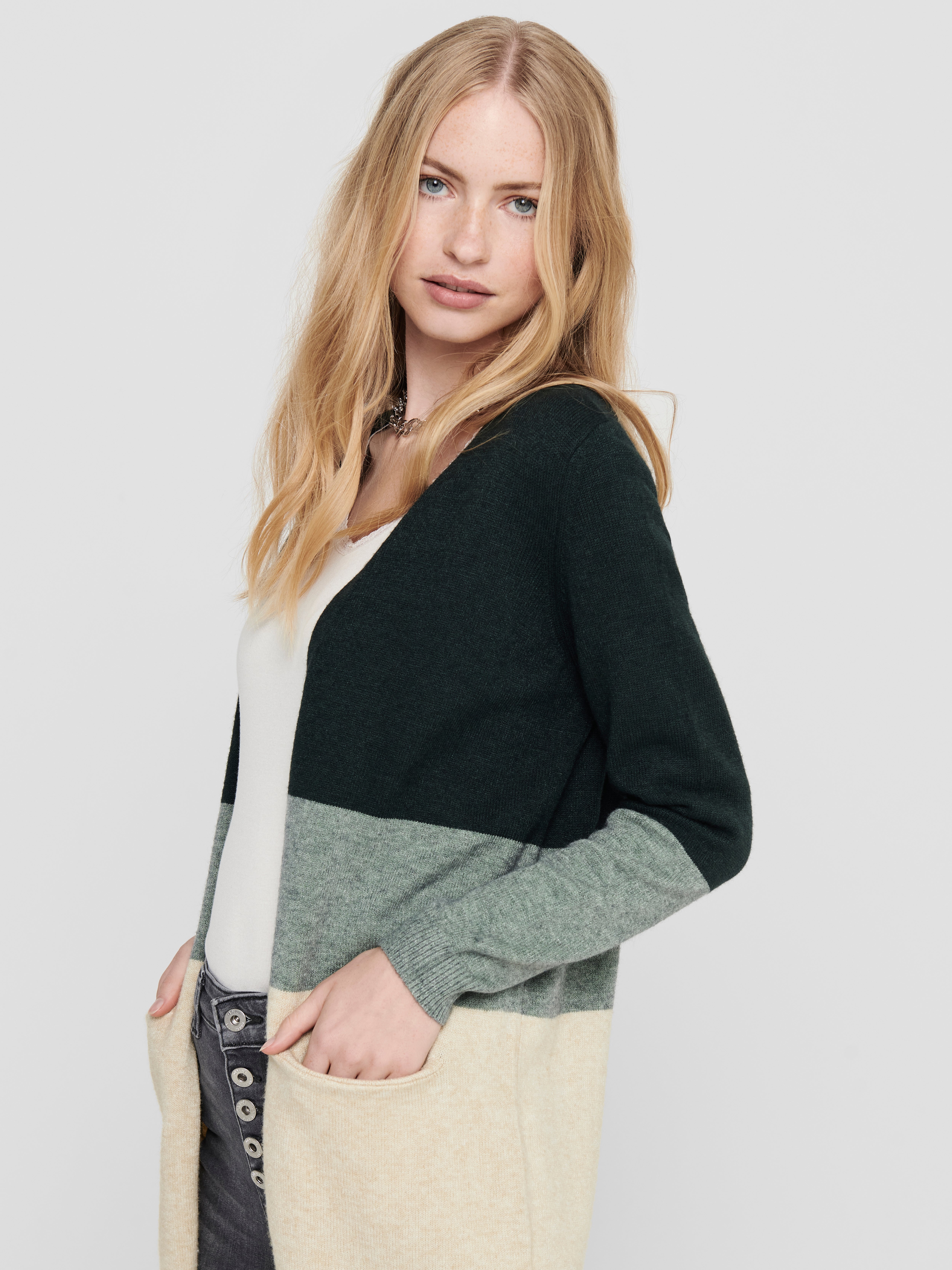 Long Knitted Cardigan Dark Green ONLY