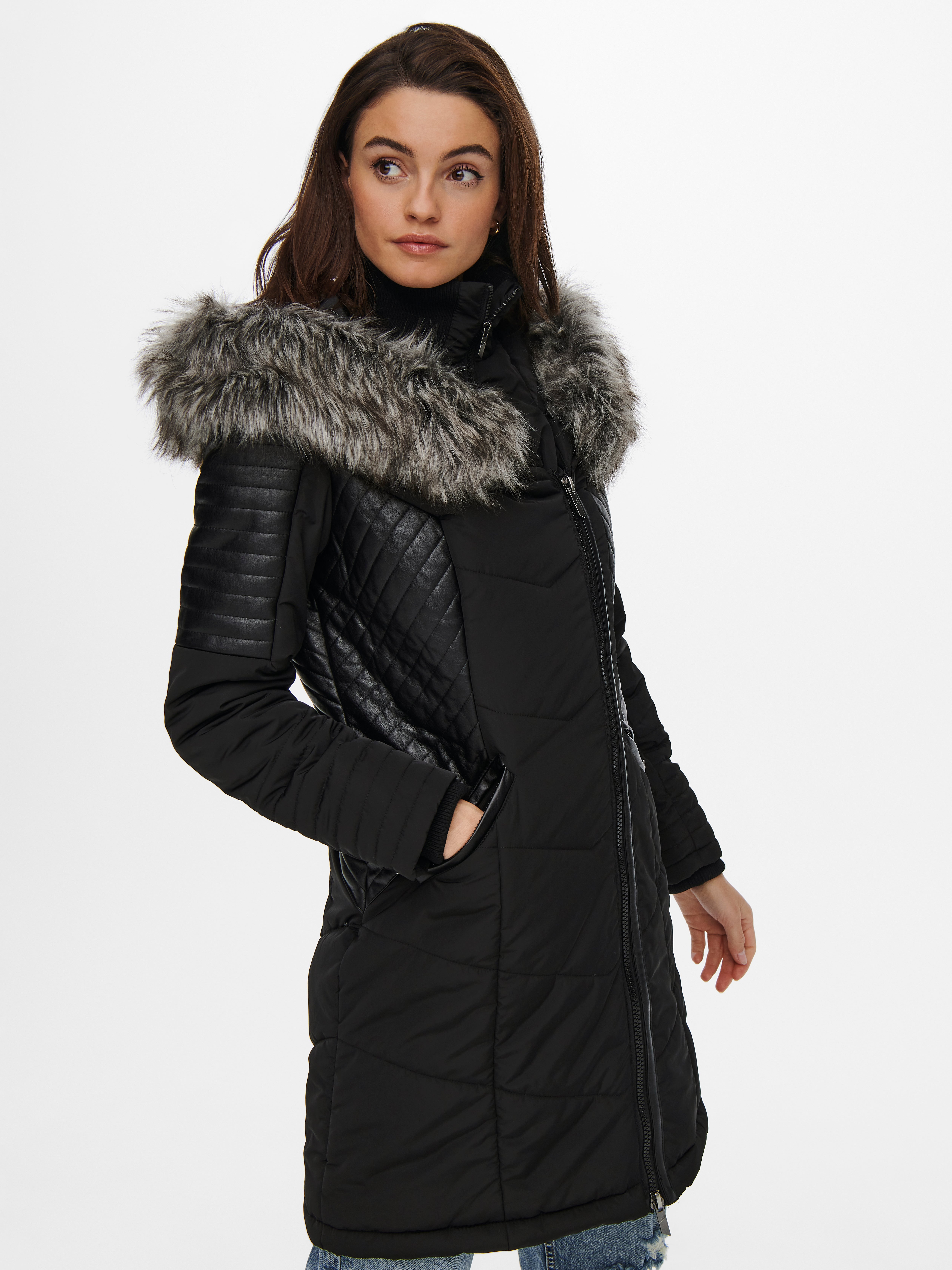 Only linette fur hot sale hood coat black