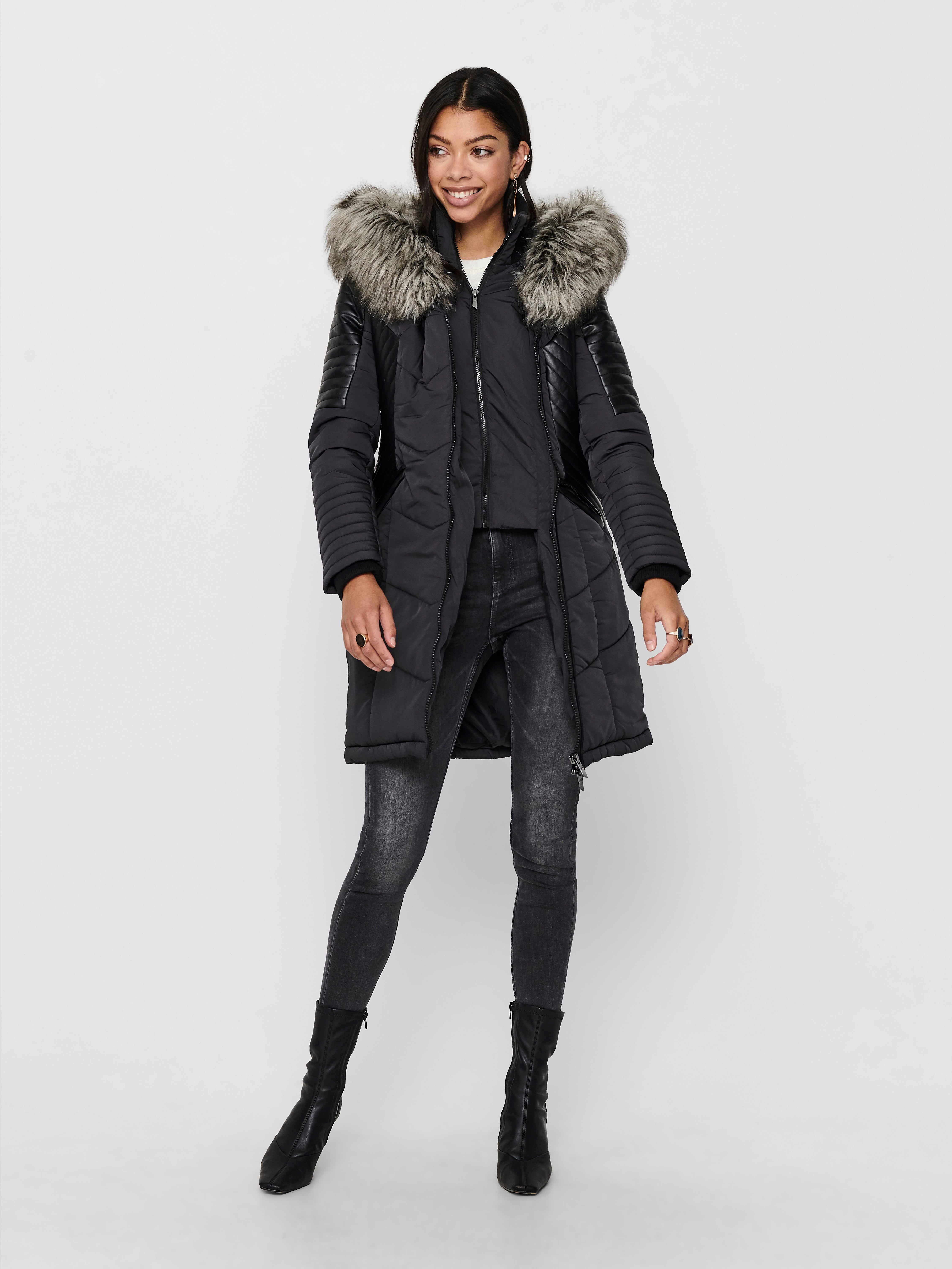 Linette fur sale hood coat black