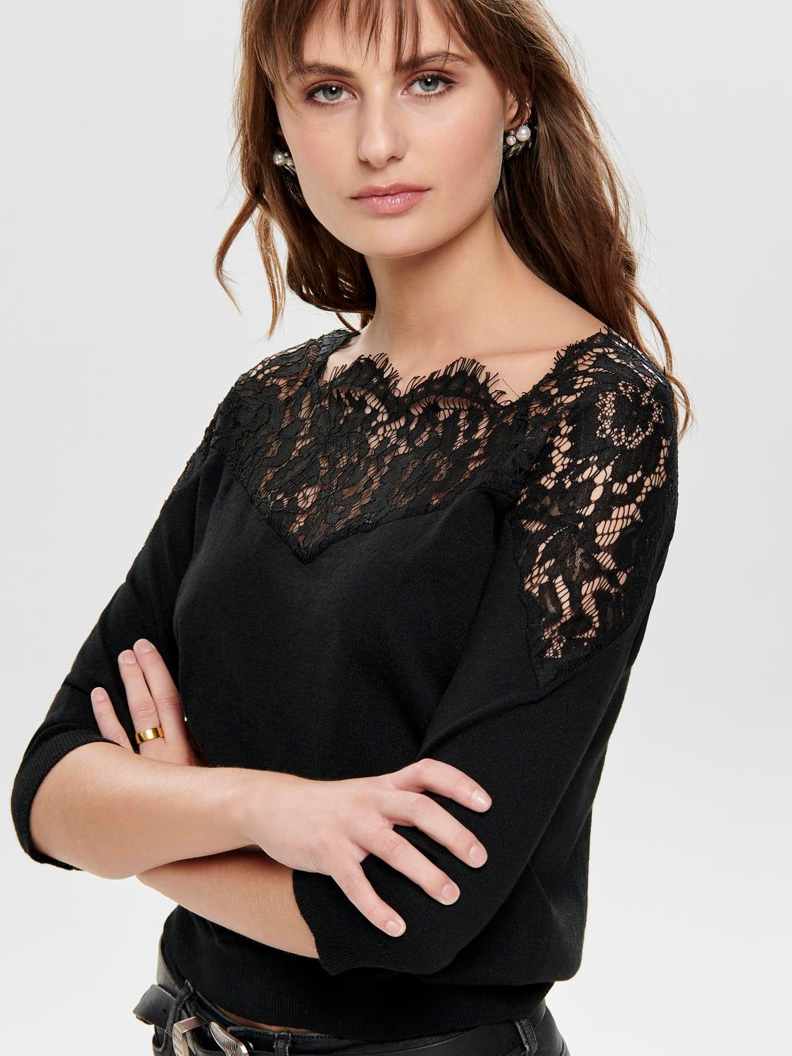 Lace Knitted Pullover | Black | ONLY®