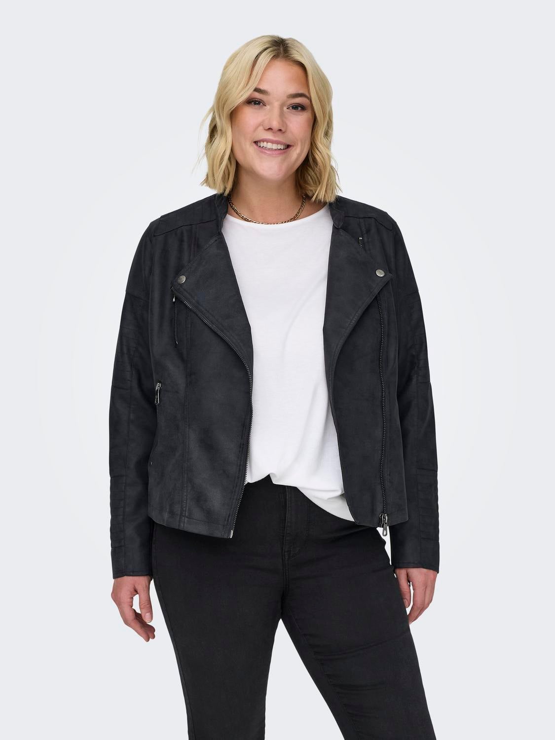 Plus size black sales suede biker jacket