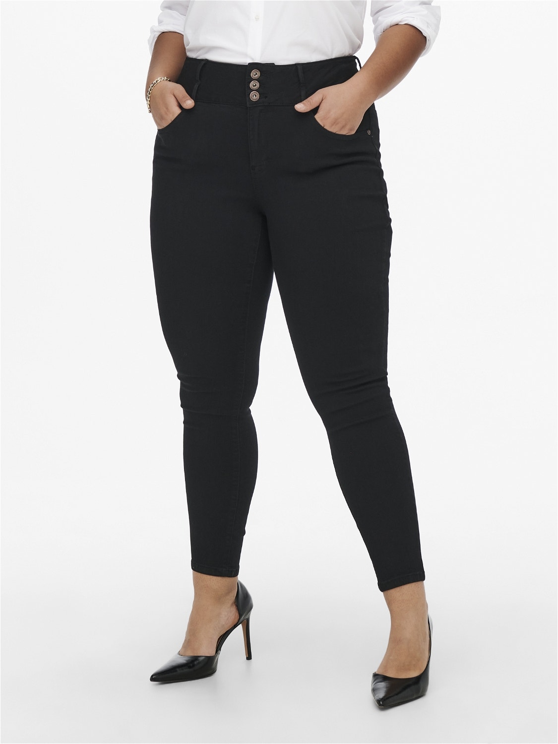 ONLY Curvy CARAnna hw ankle Skinny Fit Jeans -Black - 15164131
