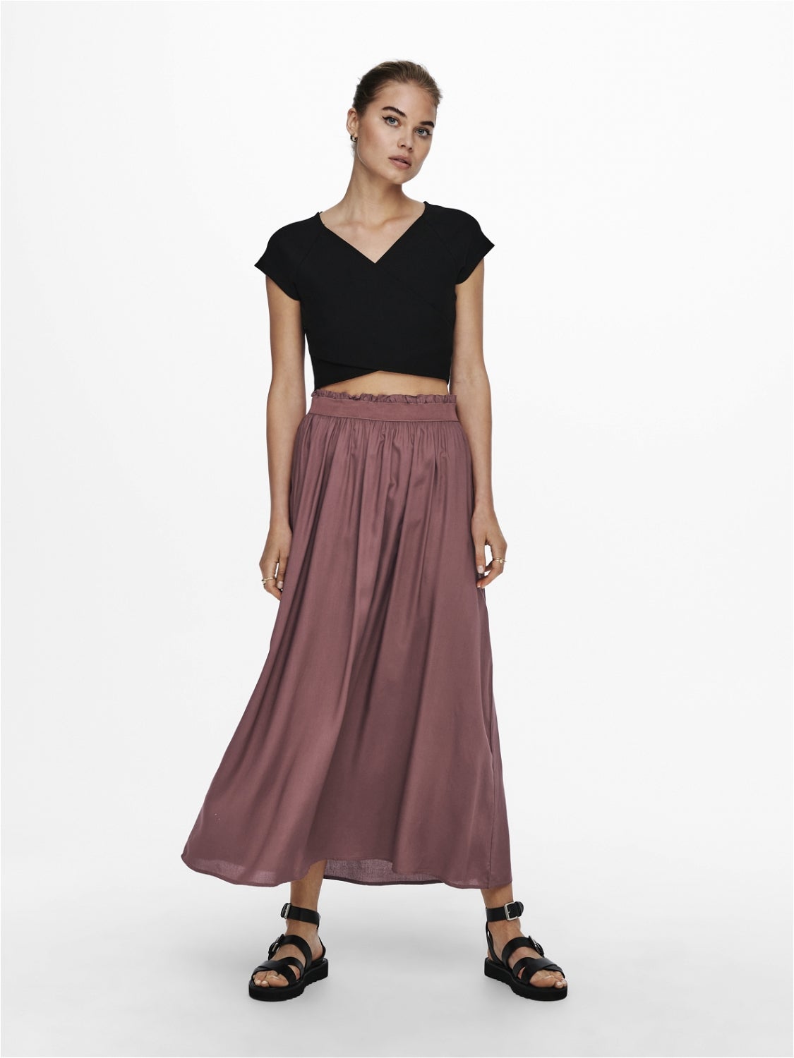 Effen Maxi rok Donkerroze ONLY