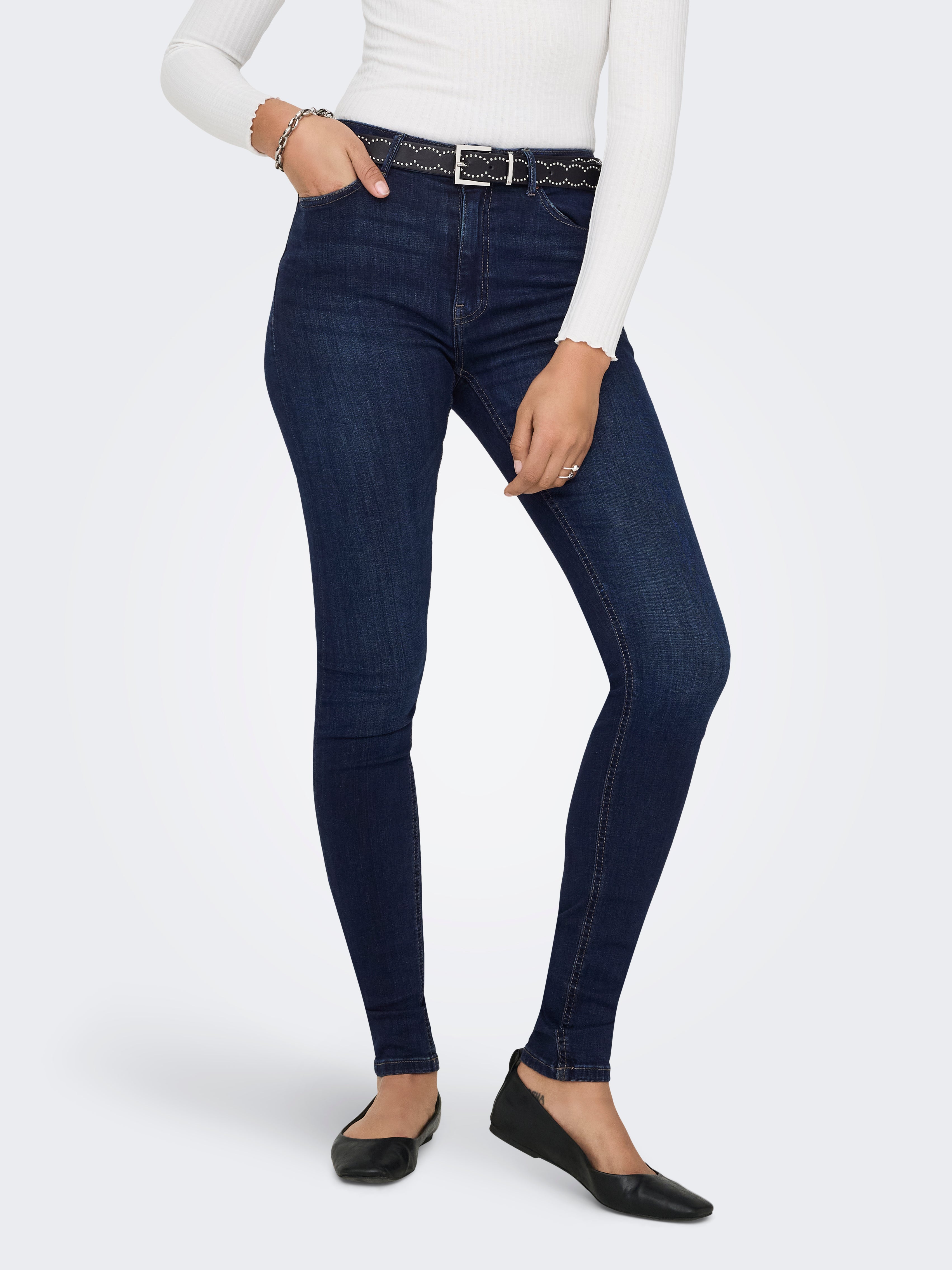 ONLPAOLA Hohe Taille Skinny Fit Jeans | Dunkelblau | ONLY®