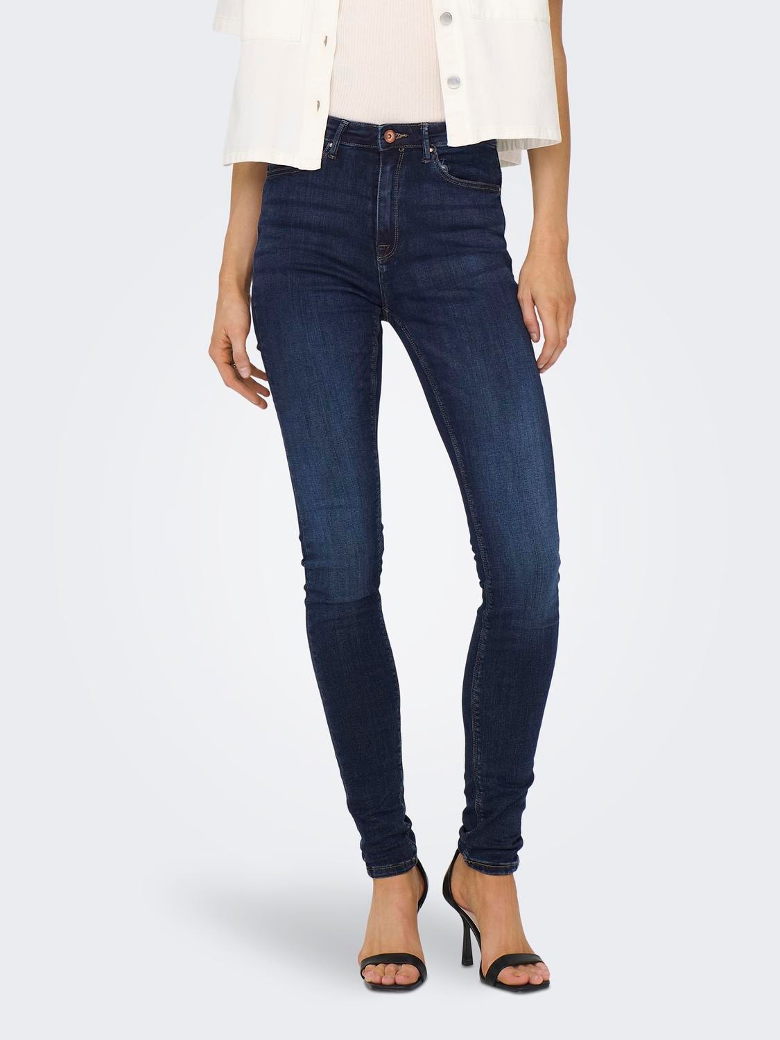 ONLY Skinny Fit High waist Jeans -Dark Blue Denim - 15165780