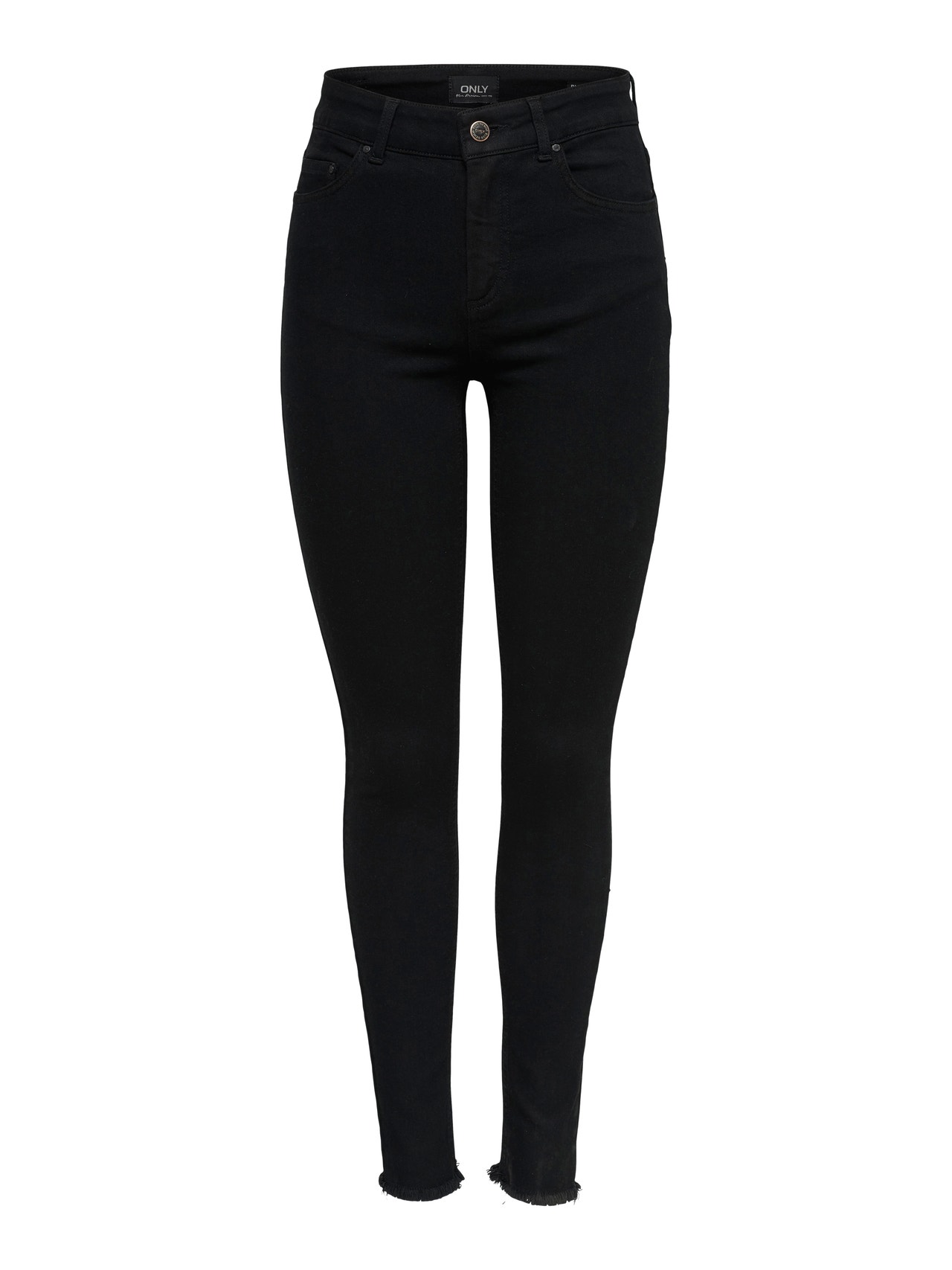 ONLY Skinny Fit Mittlere Taille Offener Saum Jeans -Black Denim - 15167313