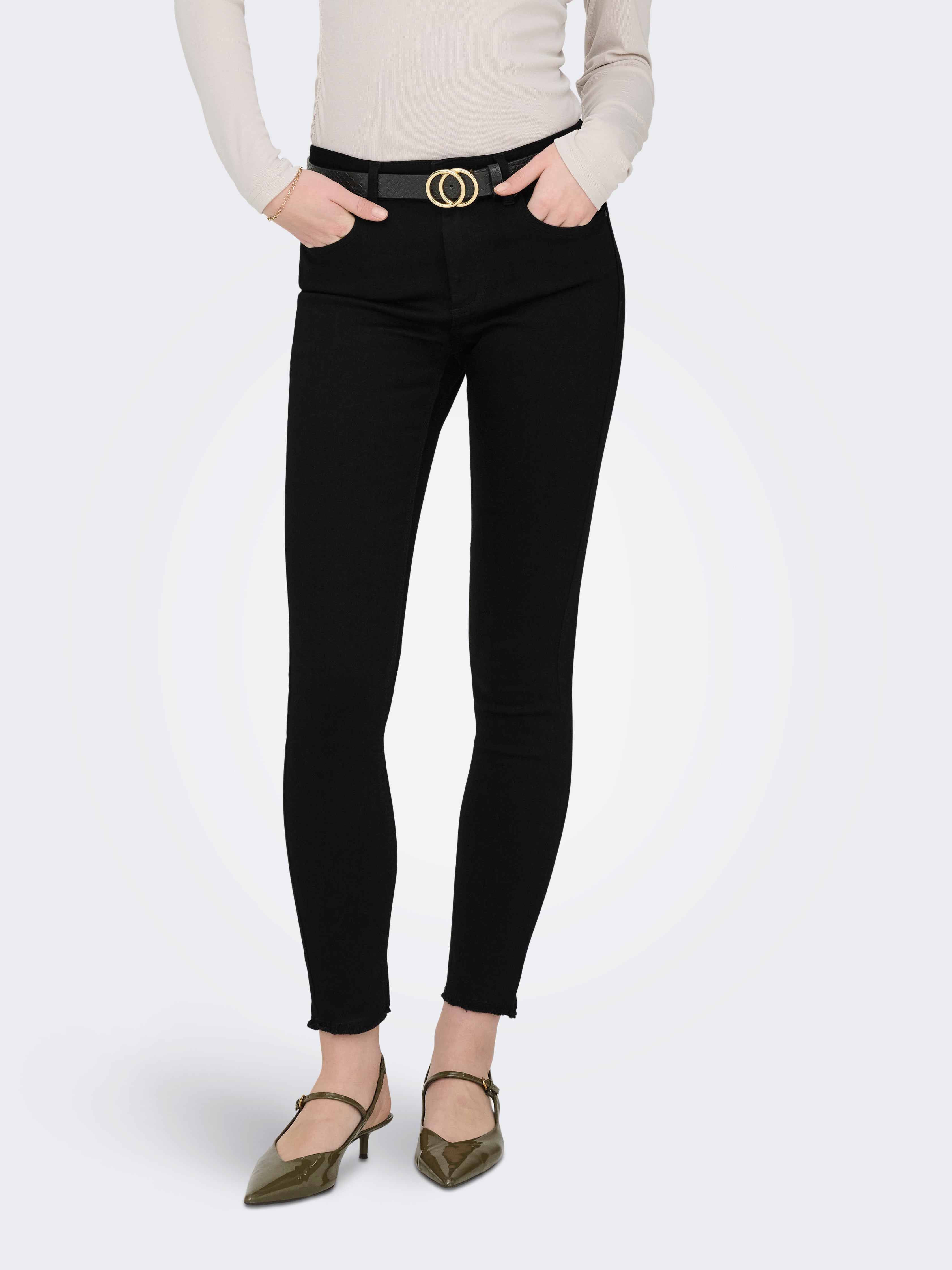 ONLBLUSH Mittlere Taille Skinny Fit Jeans | Schwarz | ONLY®