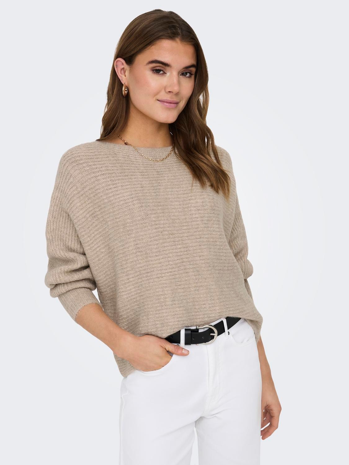 ONLY Regular Fit Round Neck High cuffs Dropped shoulders Pullover -Nomad - 15168705