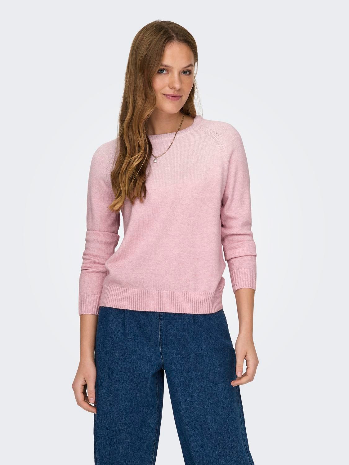 ONLY Enfärgad Stickad tröja -Light Pink - 15170427