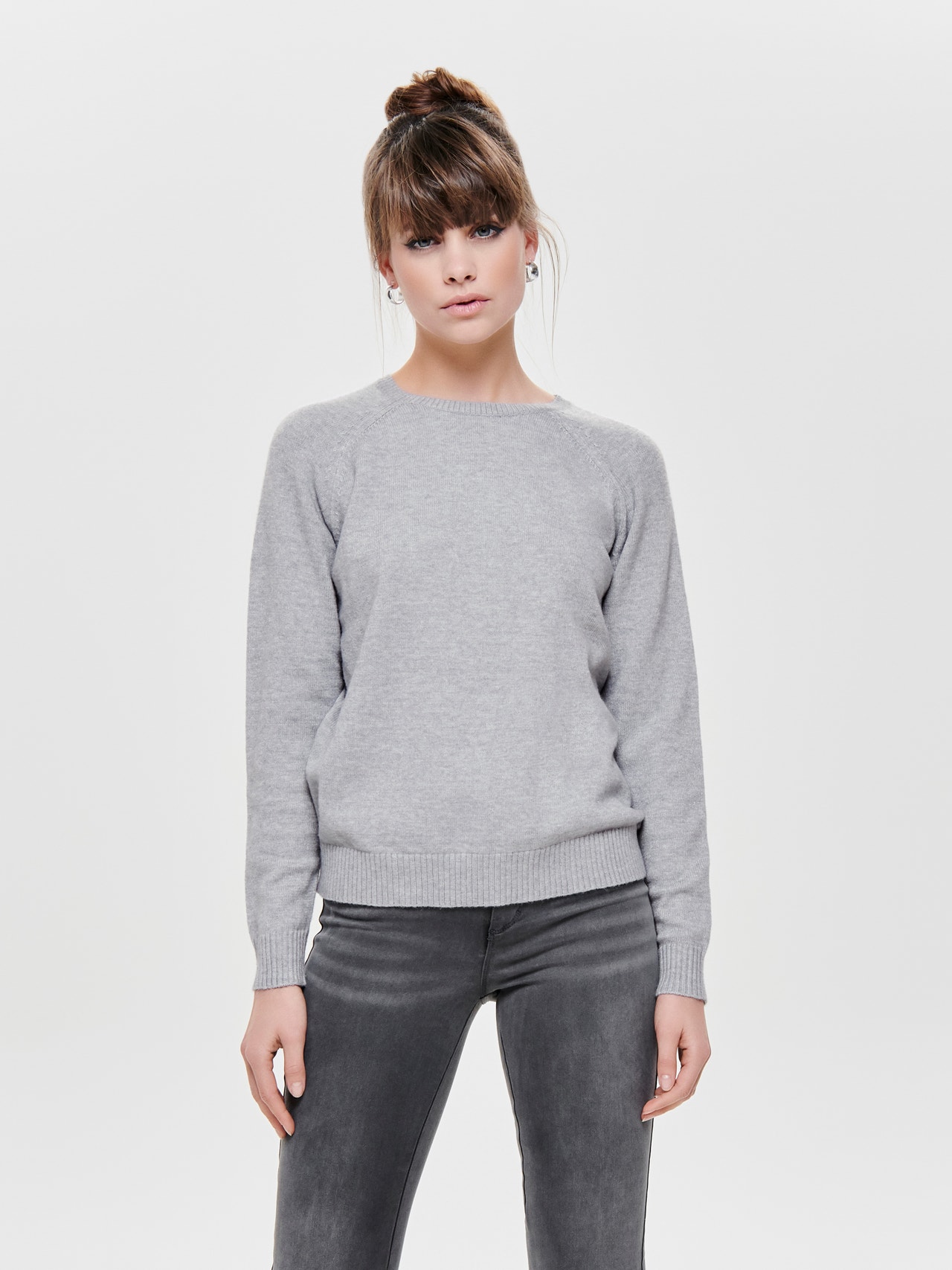 Pull en maille Col rond Manches longues Gris Clair