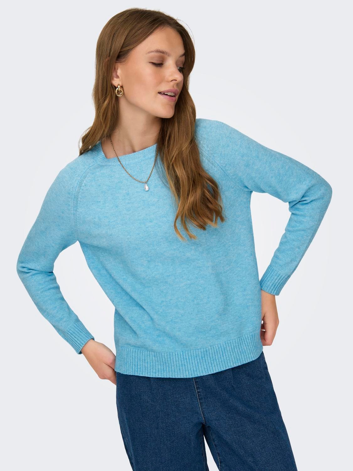 ONLY Ensfarget Strikket pullover -Aquarius - 15170427