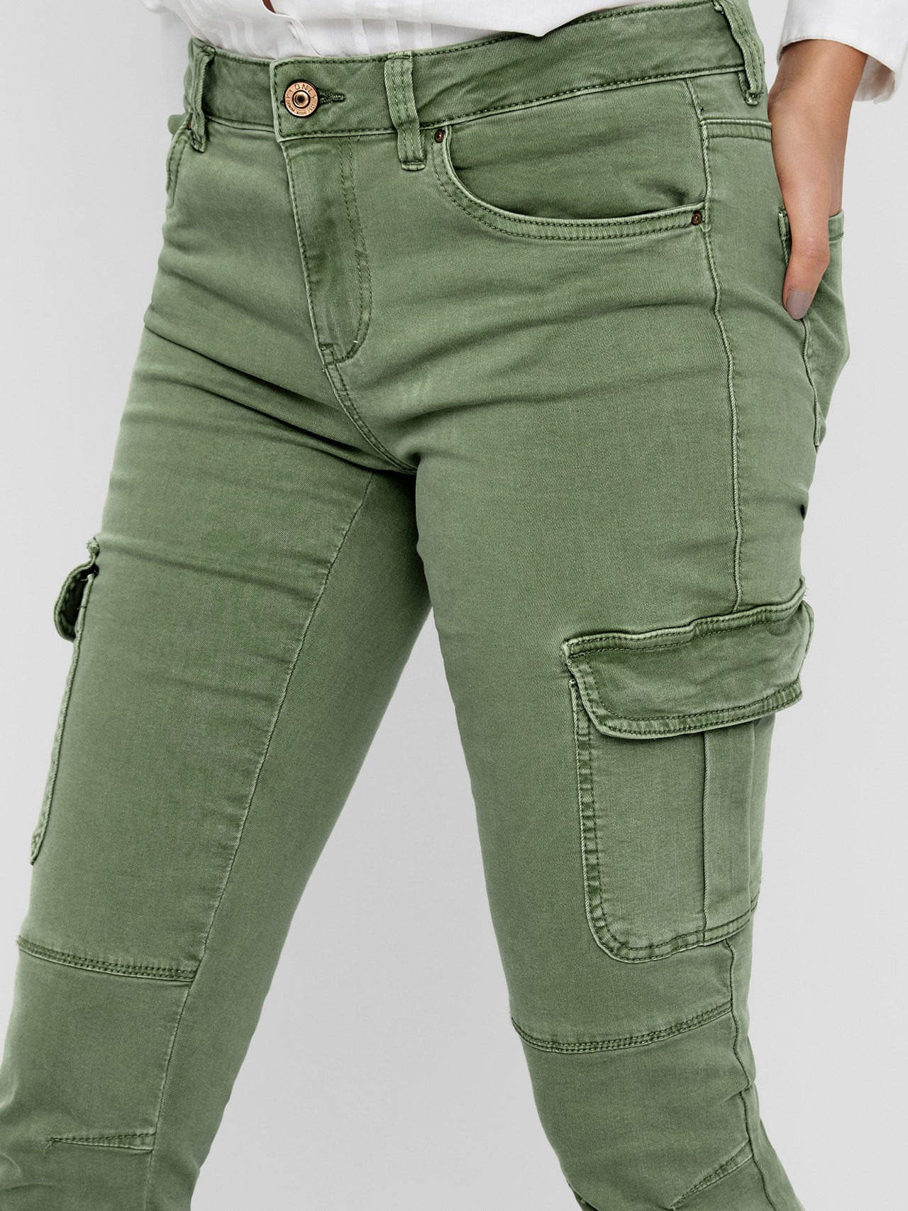 ONLY Pantalons Slim Fit Taille moyenne Élastique -Oil Green - 15170889
