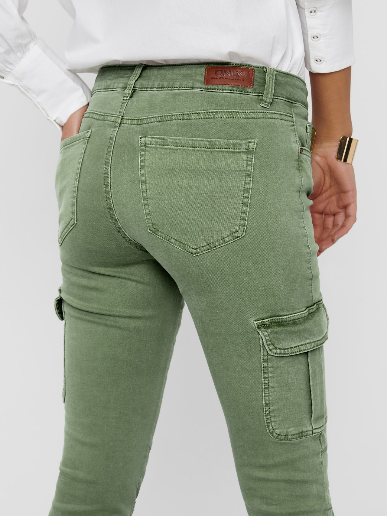 ONLY Slim fit Mid waist Elastisch detail Broeken -Oil Green - 15170889