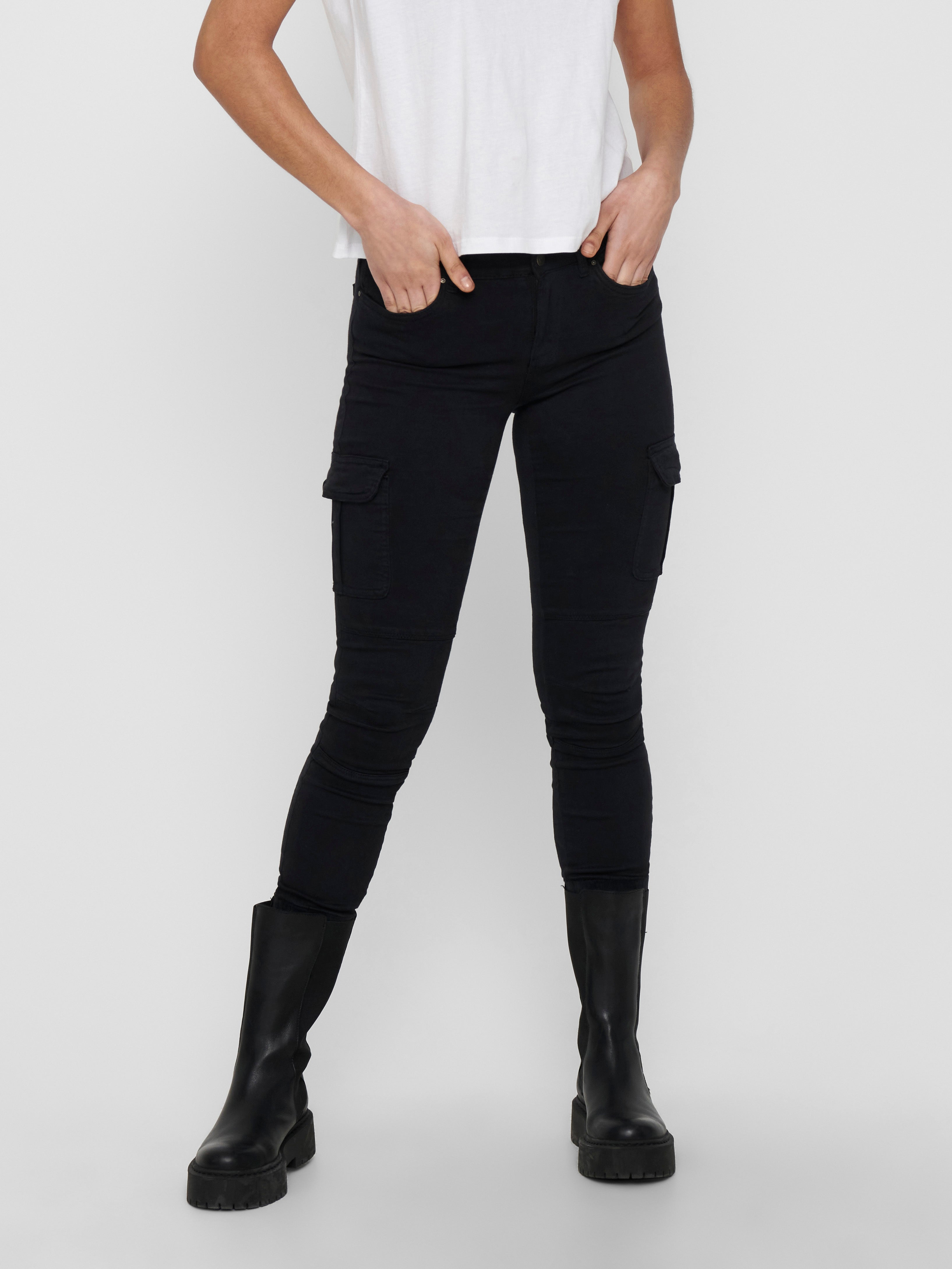 Women Pencil Pants High Waist Skinny Belt Casual Trousers Straight Cargo  Pants Solid Black All-matching Pants - Walmart.com