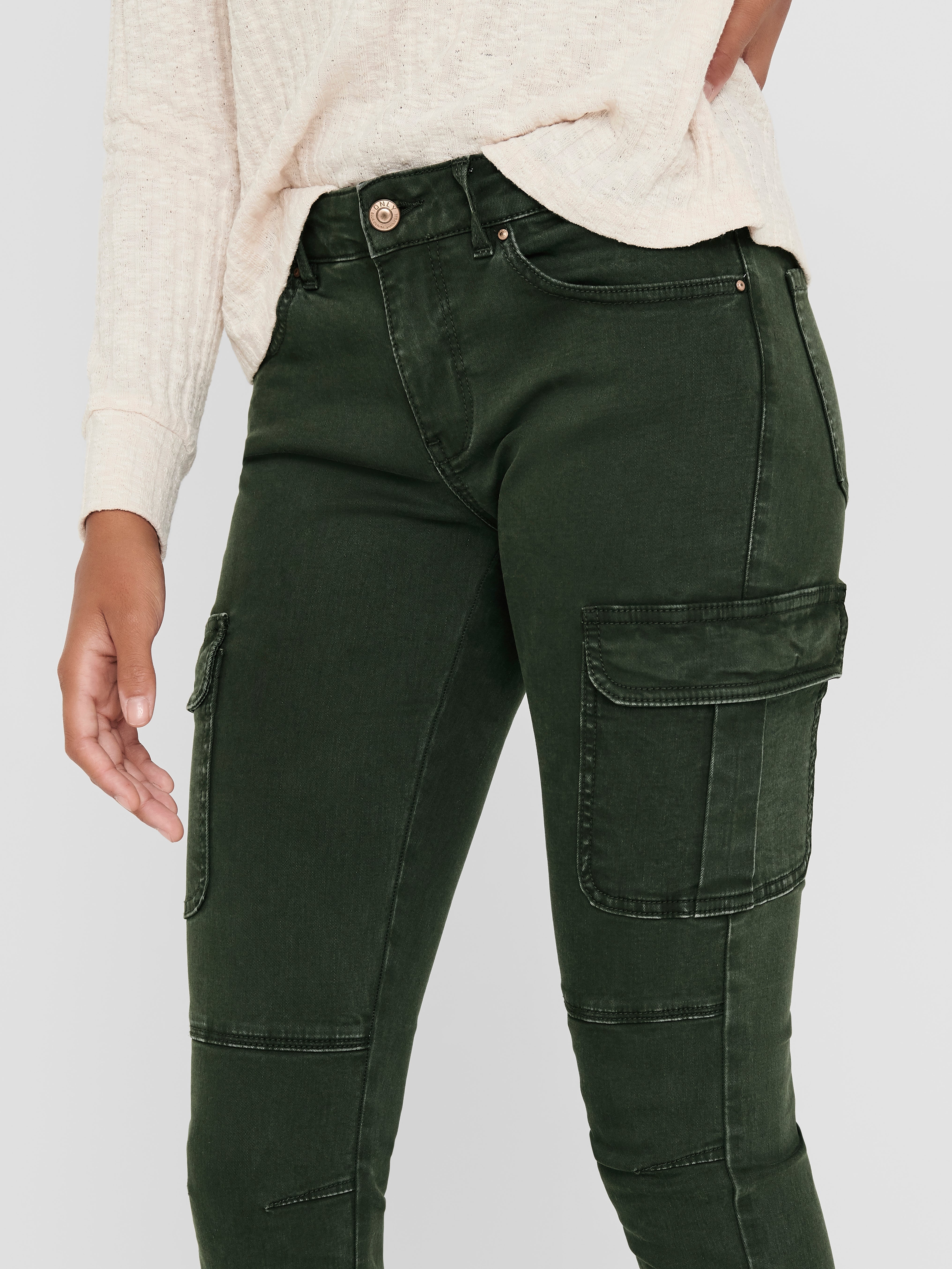 Ladies Cargo Trousers Skinny Stretch Women's Jeans Green khaki 6 8 10 12 14  | eBay