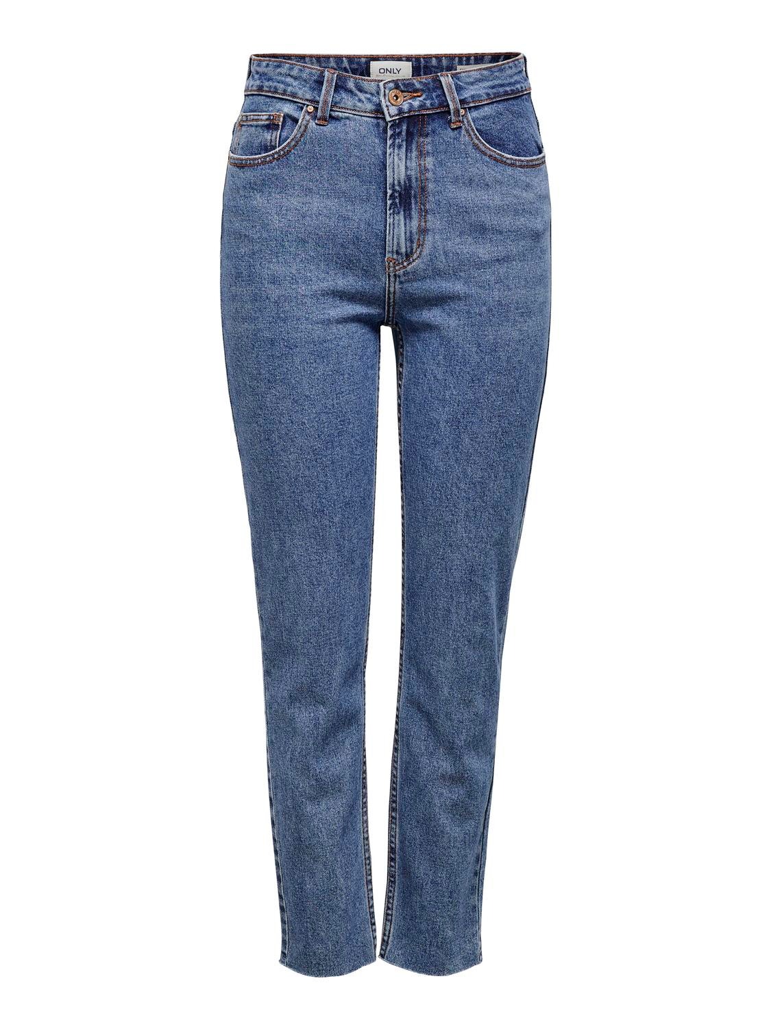 ONLY Jeans Straight Fit Taille haute -Dark Blue Denim - 15171549