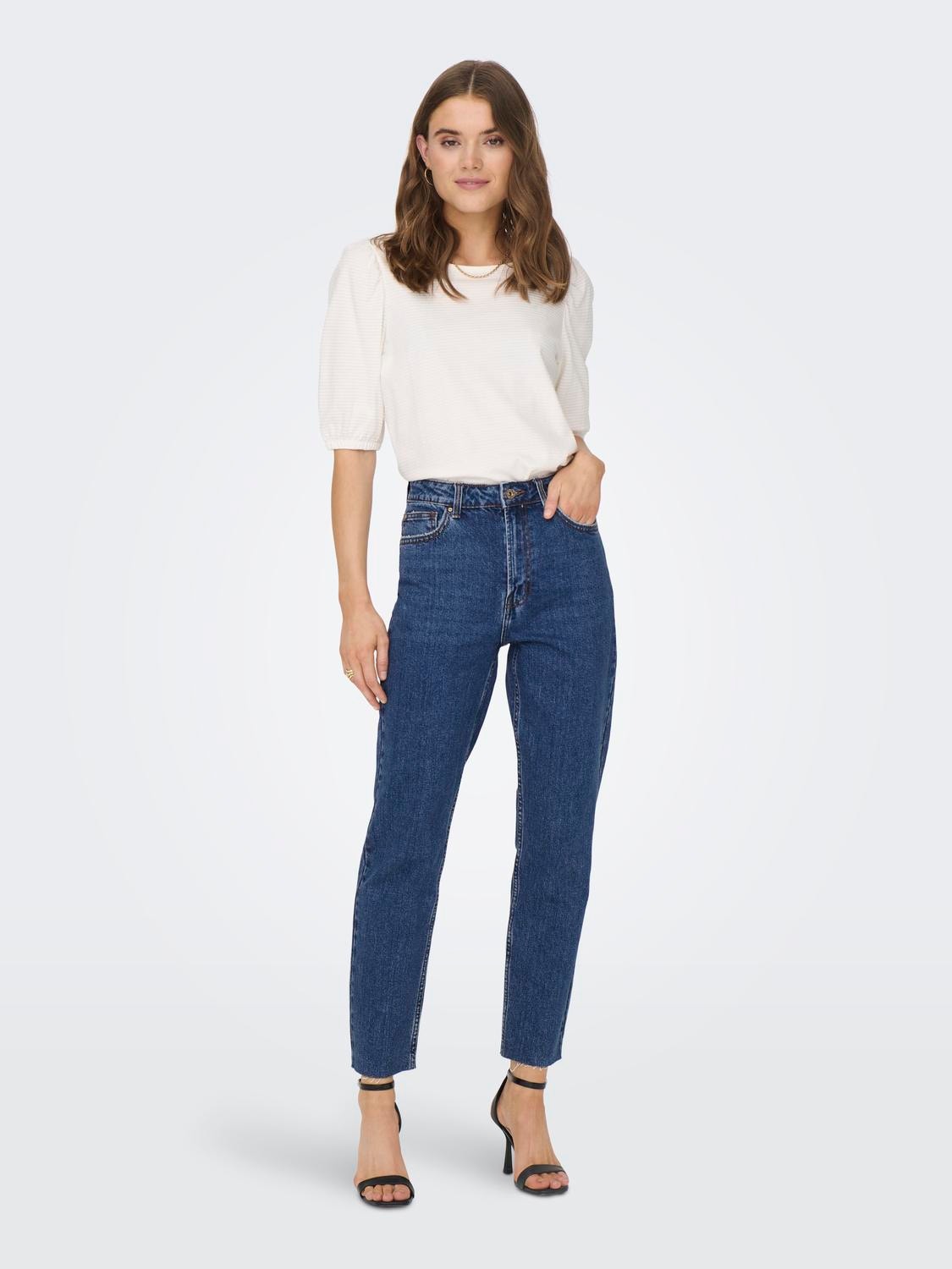 ONLY Jeans Straight Fit Taille haute -Dark Blue Denim - 15171549