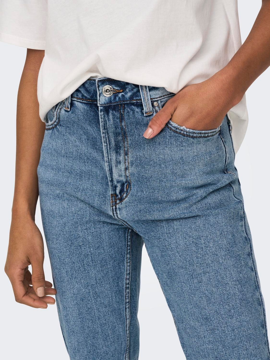 ONLY Gerade geschnitten Hohe Taille Jeans -Light Blue Denim - 15171550
