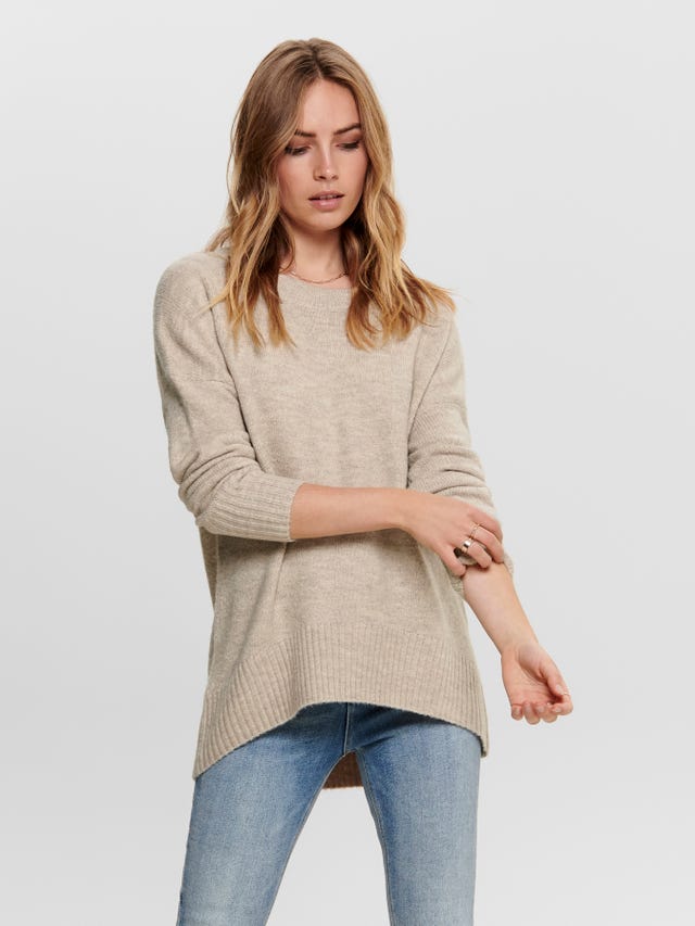 Women's Cropped Sweater Crew Neck Knitted Long Sleeve Casual Loose