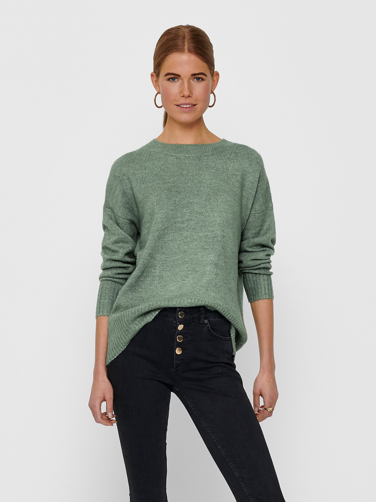 ONLY Detaljprydd Stickad tröja -Balsam Green - 15173800
