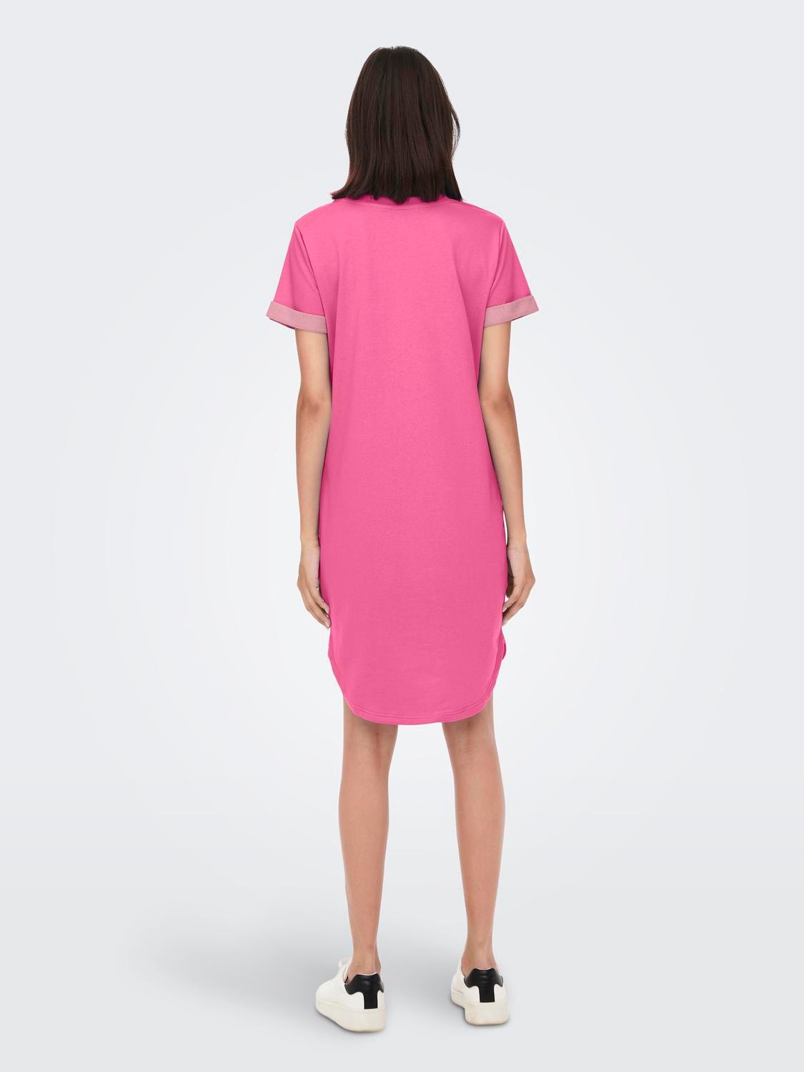 ONLY Normal geschnitten Rundhals Kurzes Kleid -Shocking Pink - 15174793