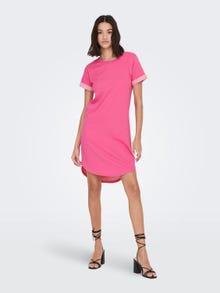 ONLY Normal geschnitten Rundhals Kurzes Kleid -Shocking Pink - 15174793