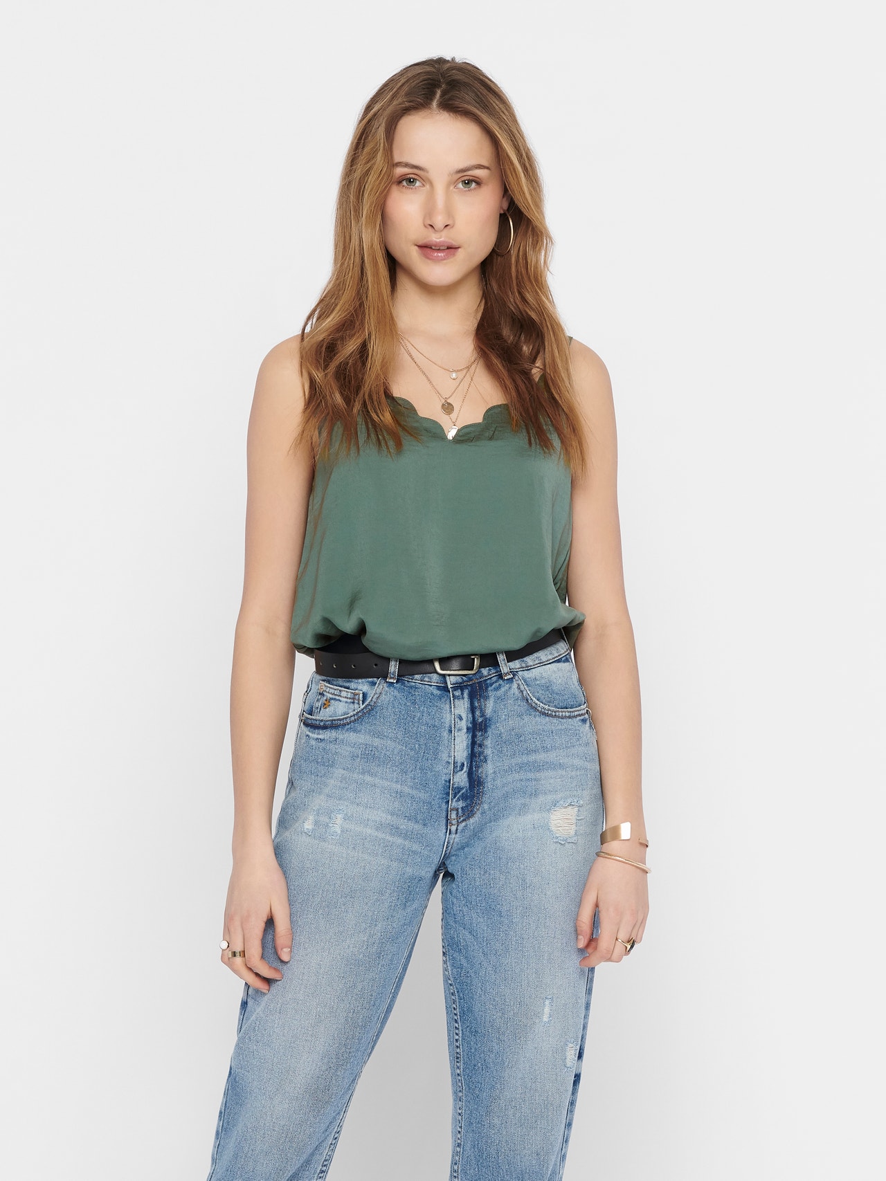 ONLY Normal geschnitten Rundhals Top -Balsam Green - 15176550