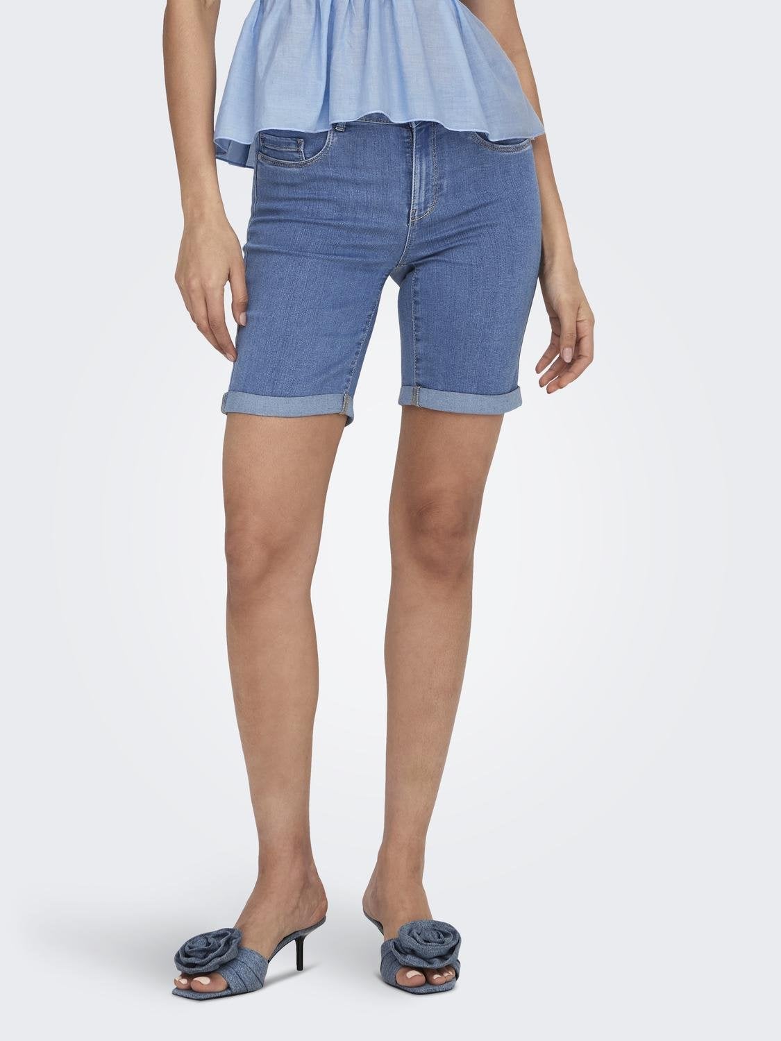 Onlrain Mittlere Taille Eng Anliegend Jeans-shorts