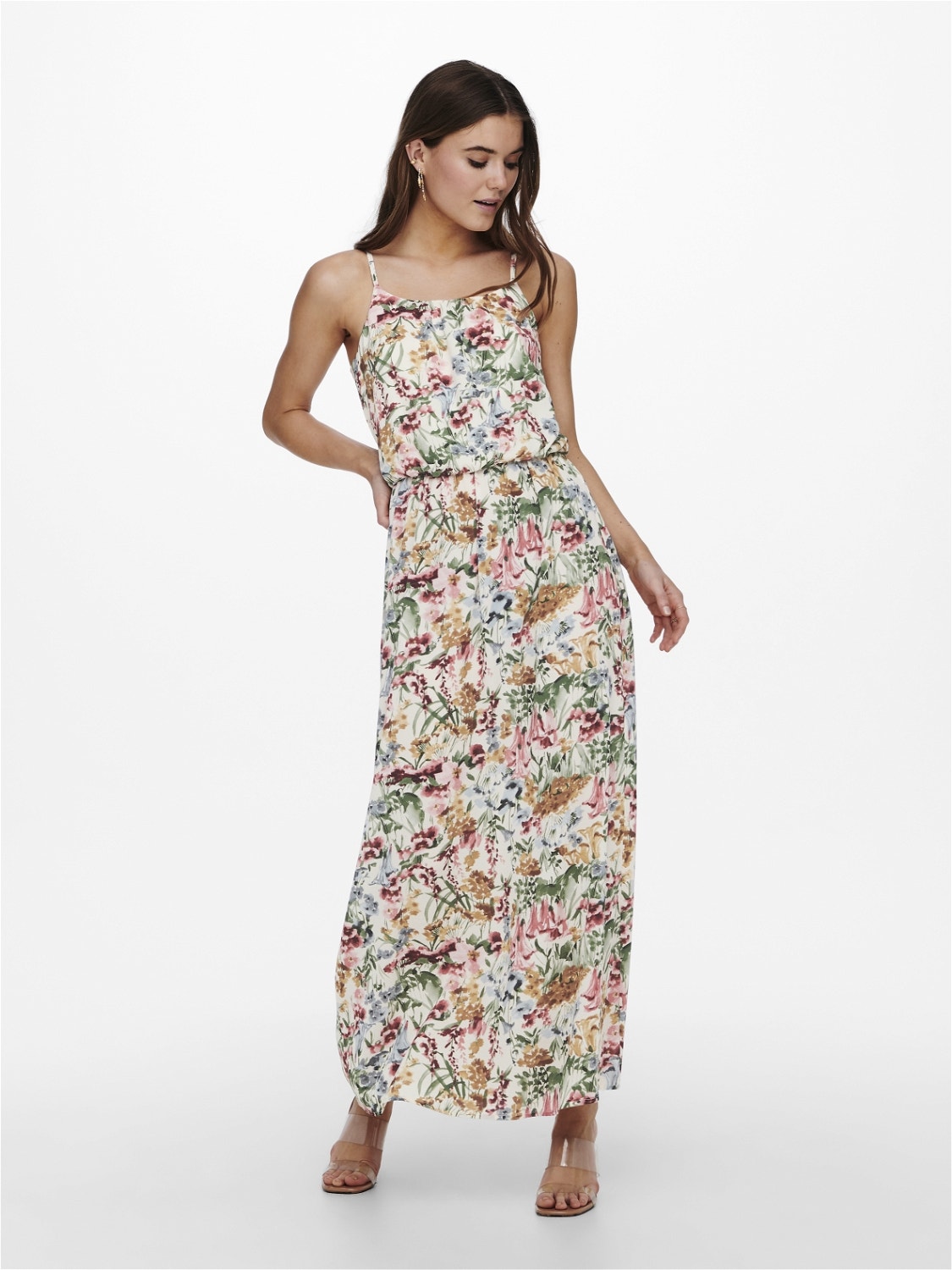 ONLY Maxi kjole med mønster -Cloud Dancer - 15177381