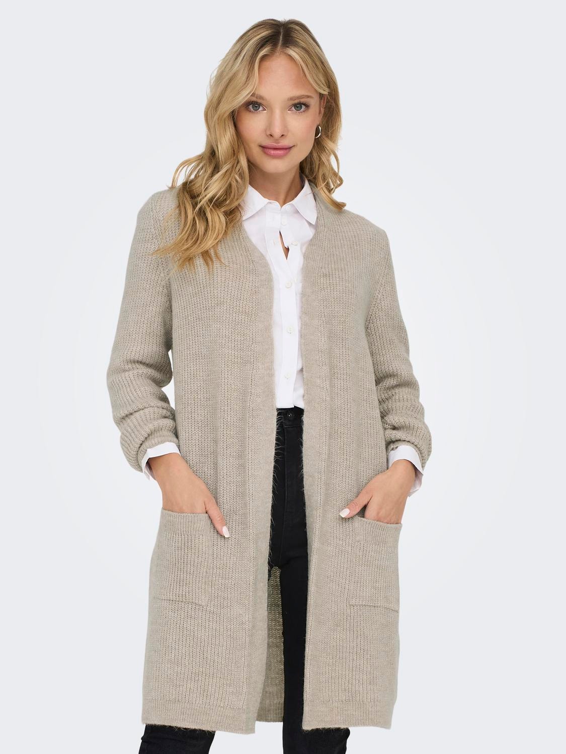 ONLY long knit cardigan with pockets  -Whitecap Gray - 15179815