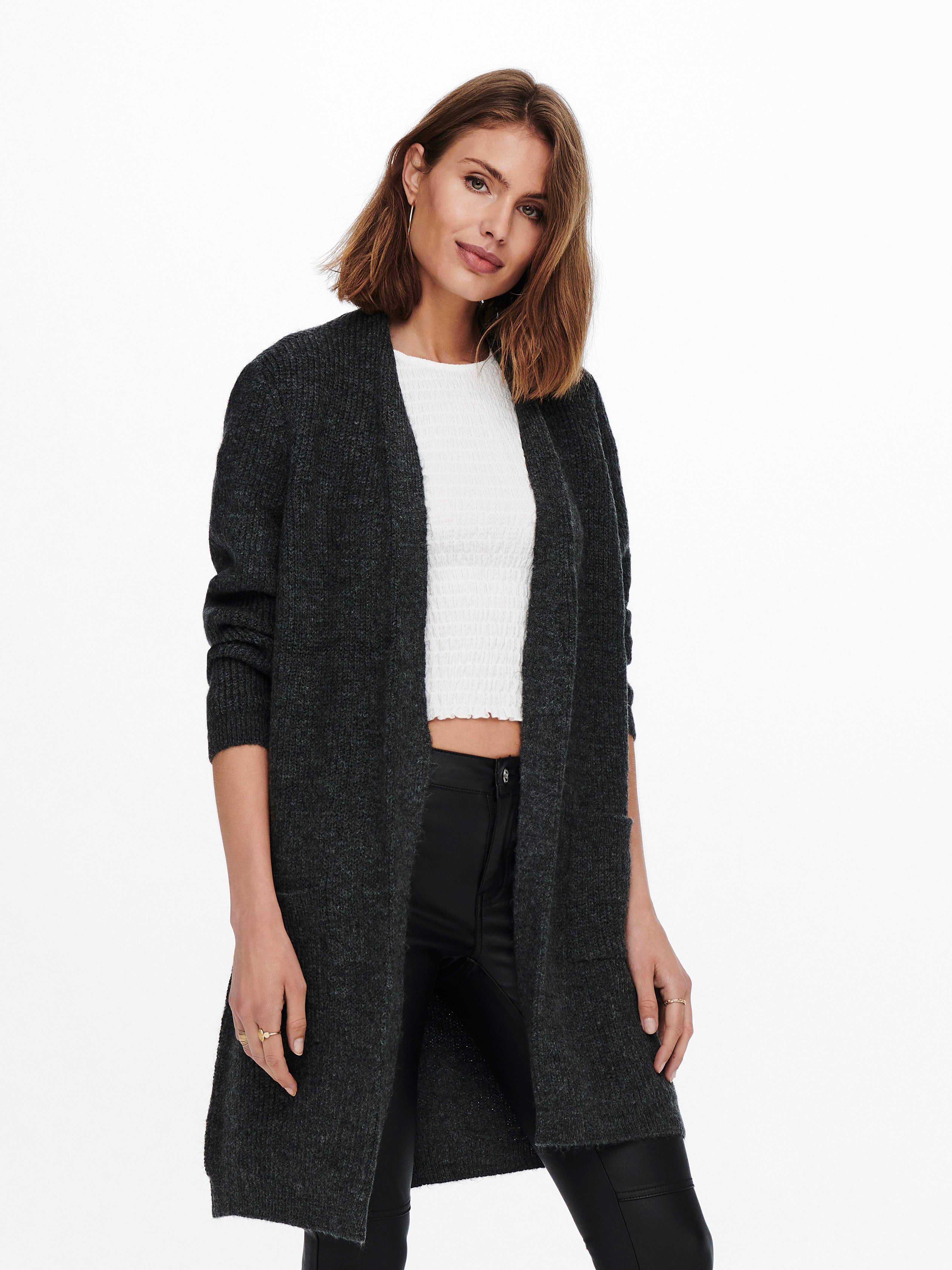 Cardigans en maille Col en V | Dark Grey | ONLY®