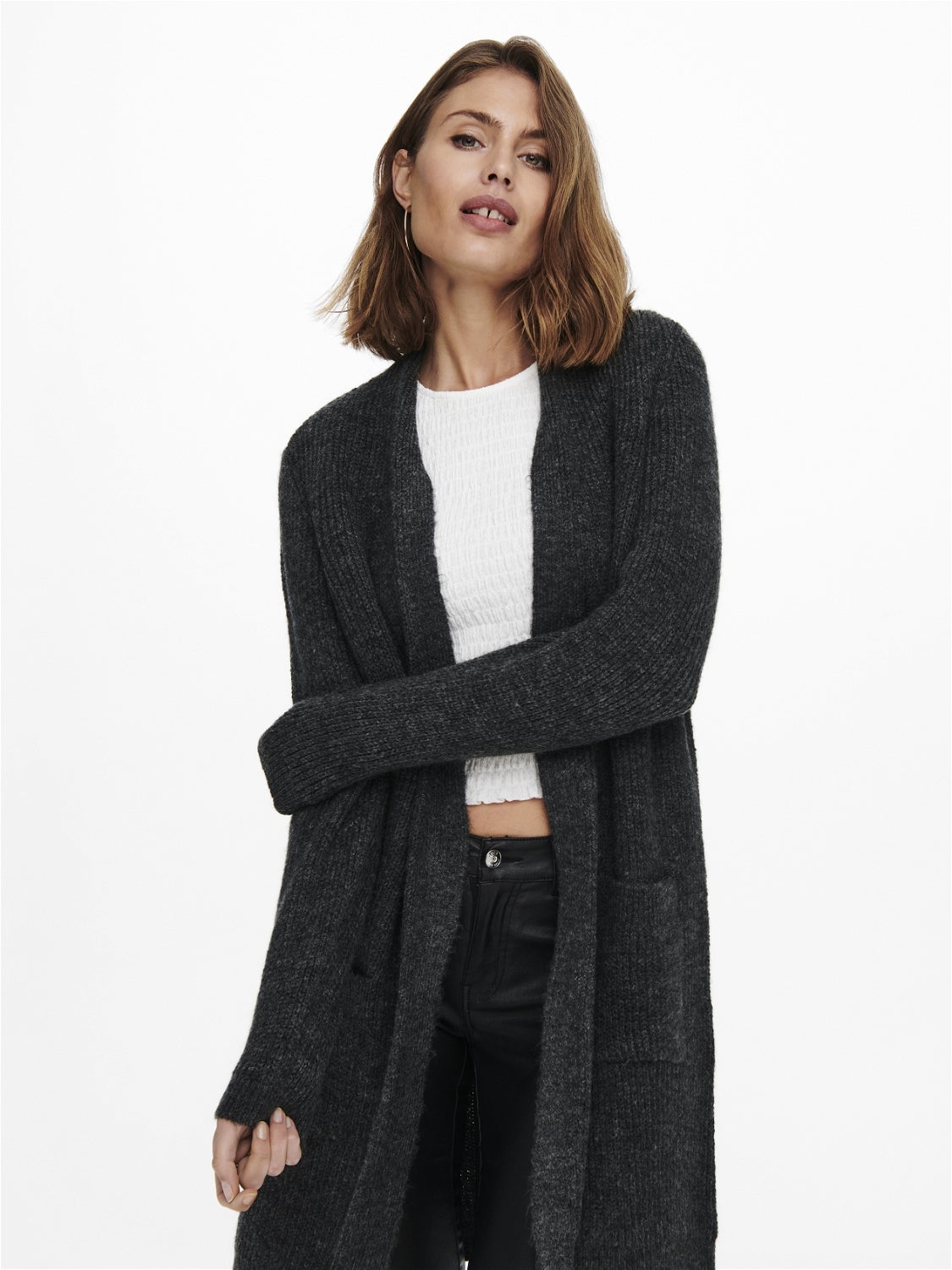 long knit cardigan with pockets | Dark Grey | ONLY®