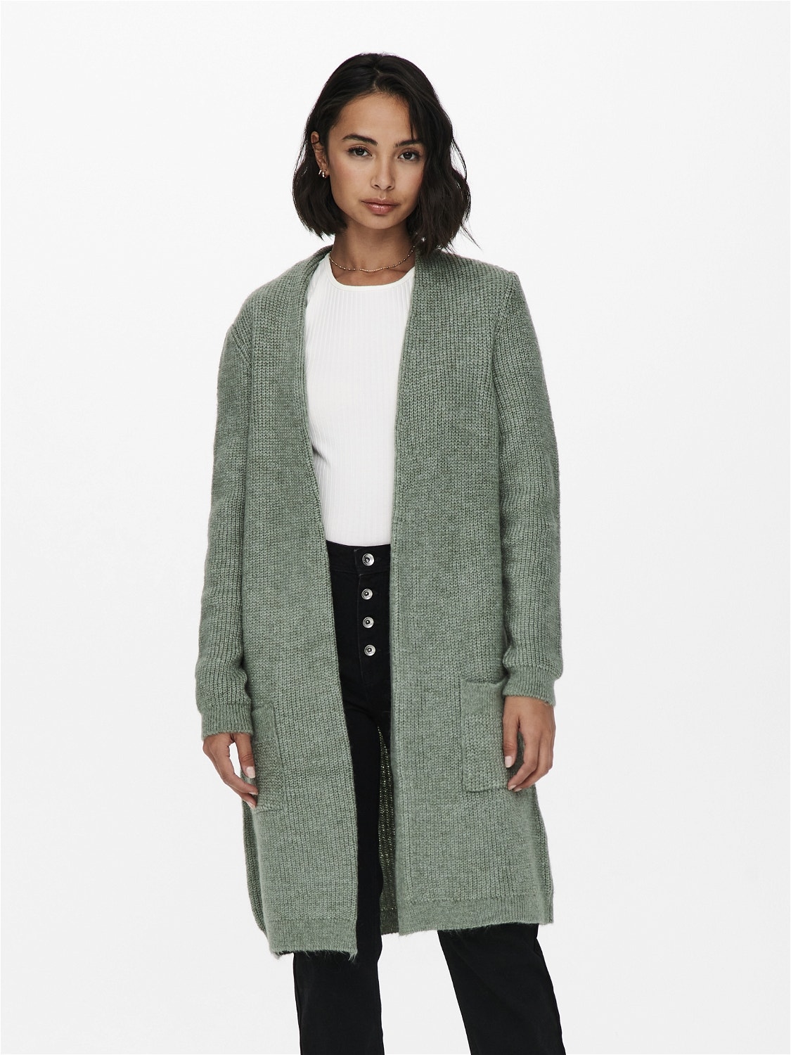 ONLY long knit cardigan with pockets  -Granite Green - 15179815