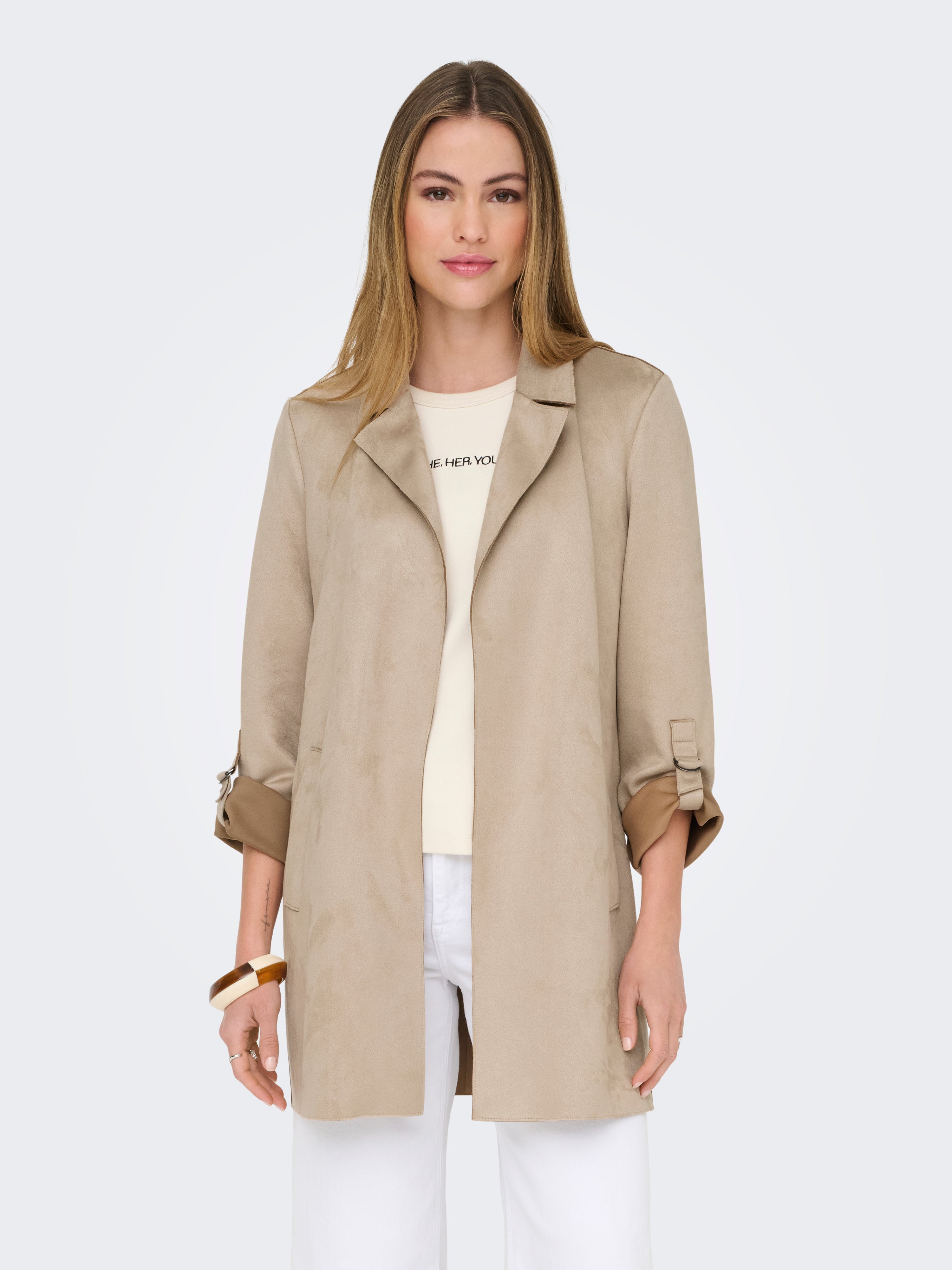 ONLY Onljoline Finta Pelle Scamosciata Cappotto Lungo Donna Con Tasche E Polsini A Bottone - 2