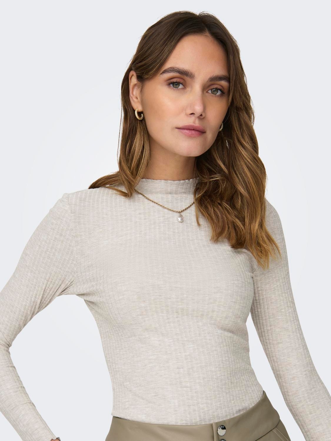 ONLY Comfort Fit High neck Top -Pumice Stone - 15180040