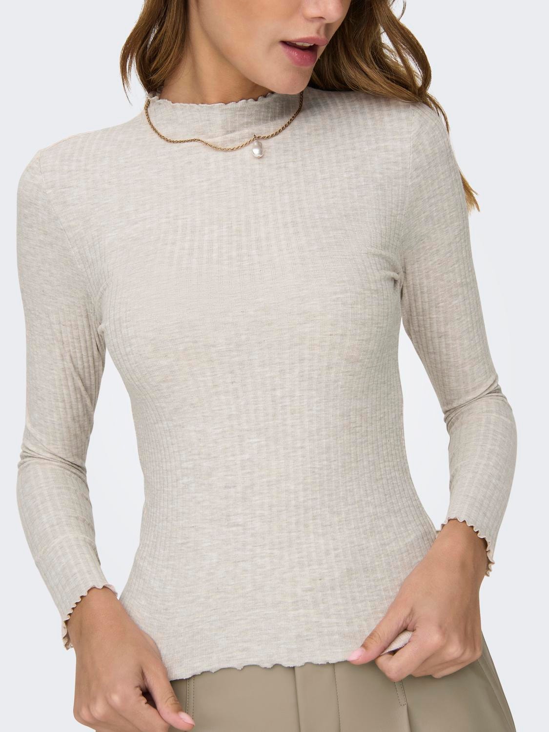 ONLY High neck Long Sleeved Top -Pumice Stone - 15180040