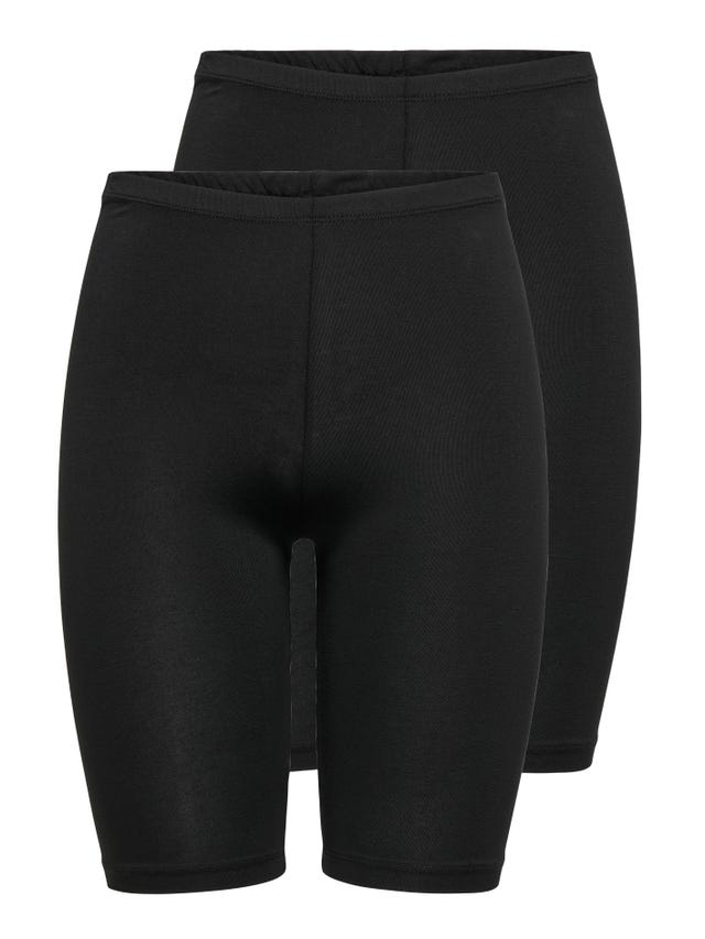 Short Only Slim Fit - Lot De 2 Noirs, Coton élasthanne, Ourlet Dentelle | Short Près Du Corps Féminin