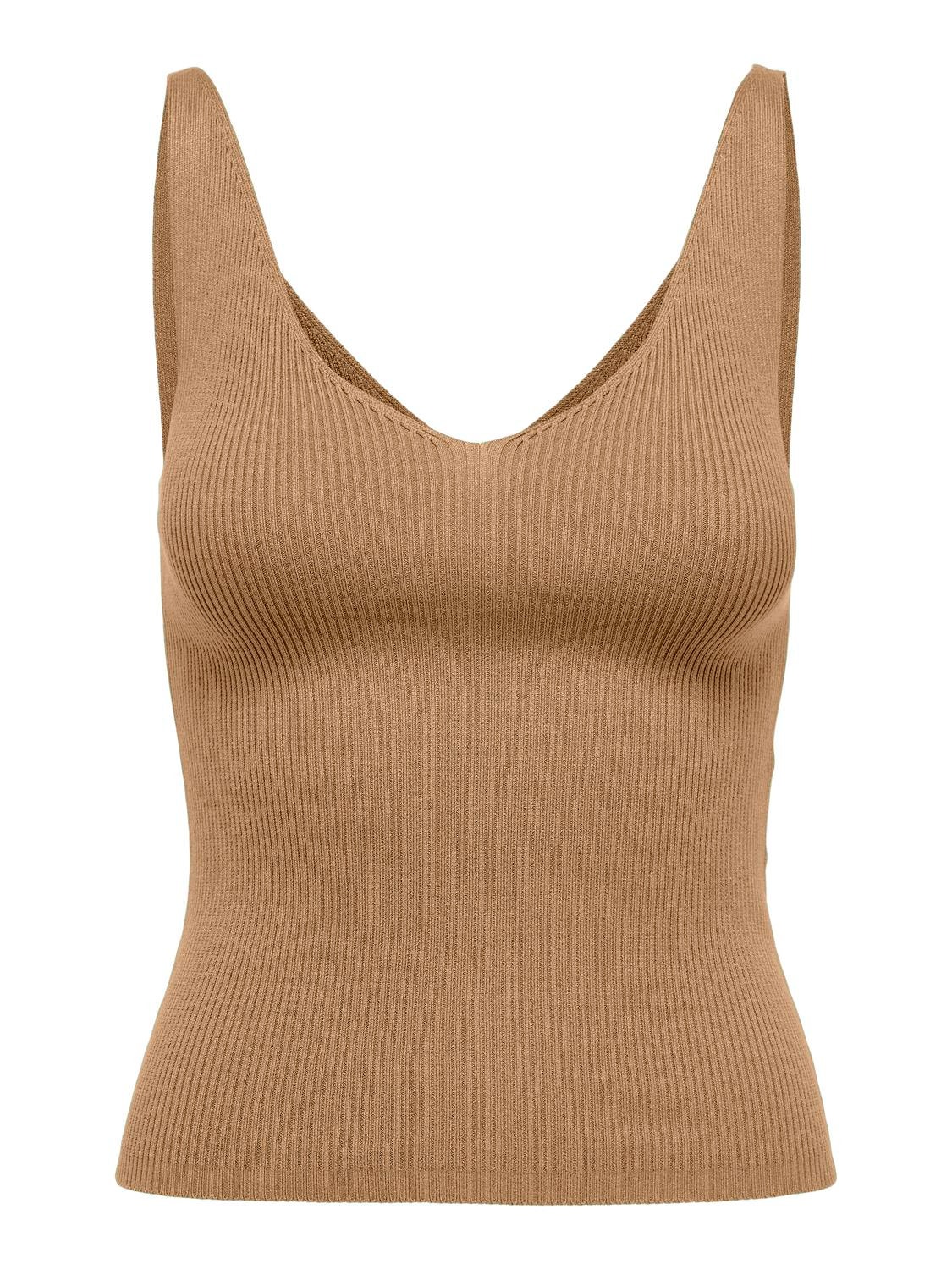 ONLY V-hals Mouwloze top -Indian Tan - 15180497