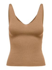 ONLY V-hals Mouwloze top -Indian Tan - 15180497