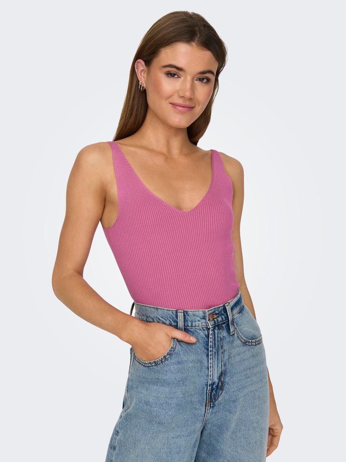 ONLY V-hals Mouwloze top -Ibis Rose - 15180497