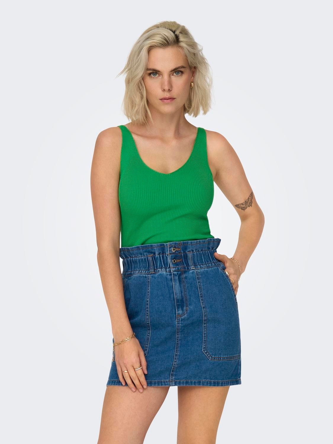 ONLY Col en V Top sans manches -Green Bee - 15180497
