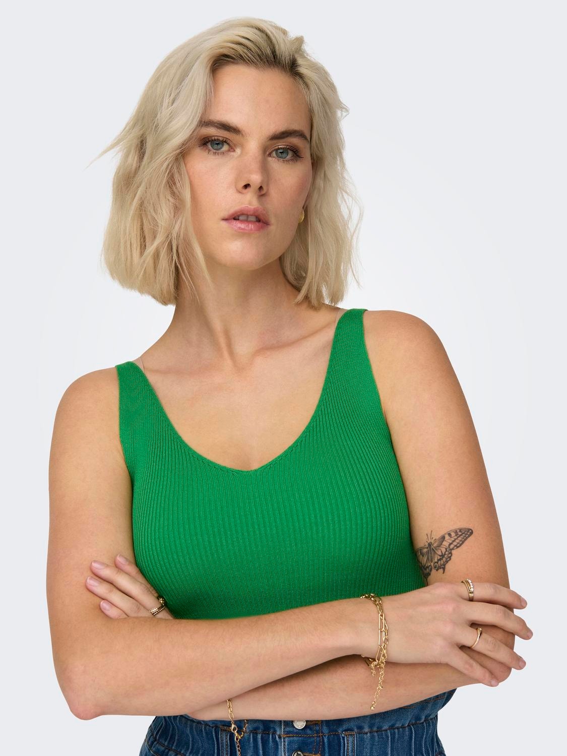 ONLY Col en V Top sans manches -Green Bee - 15180497