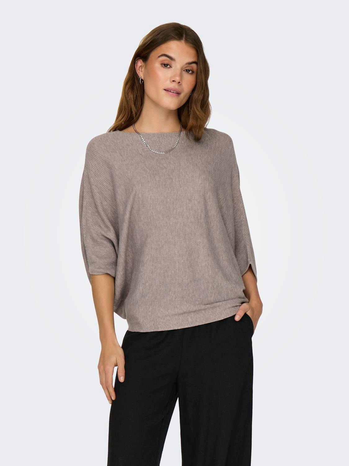 ONLY Boat neck Dropped shoulders Pullover -Simply Taupe - 15181237
